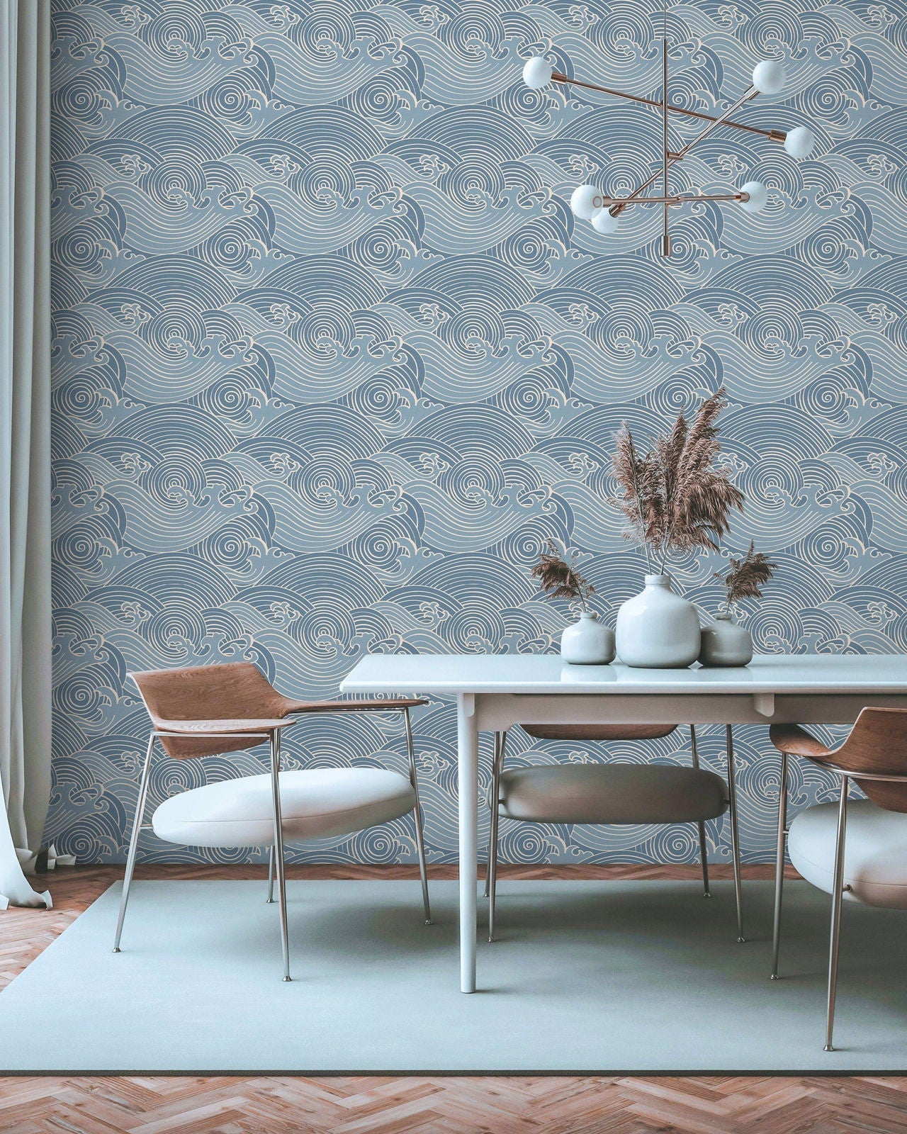 Bright Waves Peel and Stick Wallpaper, Removable Wallpaper, Traditional Wallpaper - Dark Blue | DeccoPrint