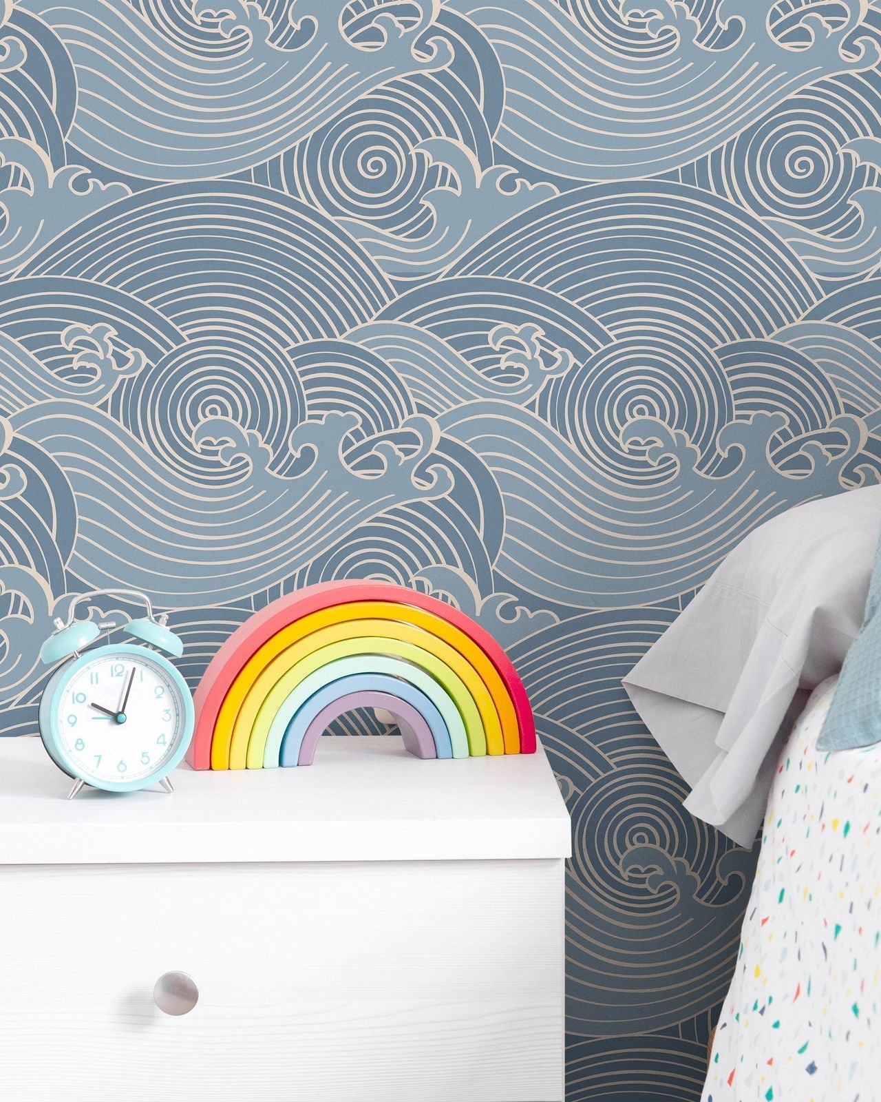 Bright Waves Peel and Stick Wallpaper, Removable Wallpaper, Traditional Wallpaper - Dark Blue | DeccoPrint