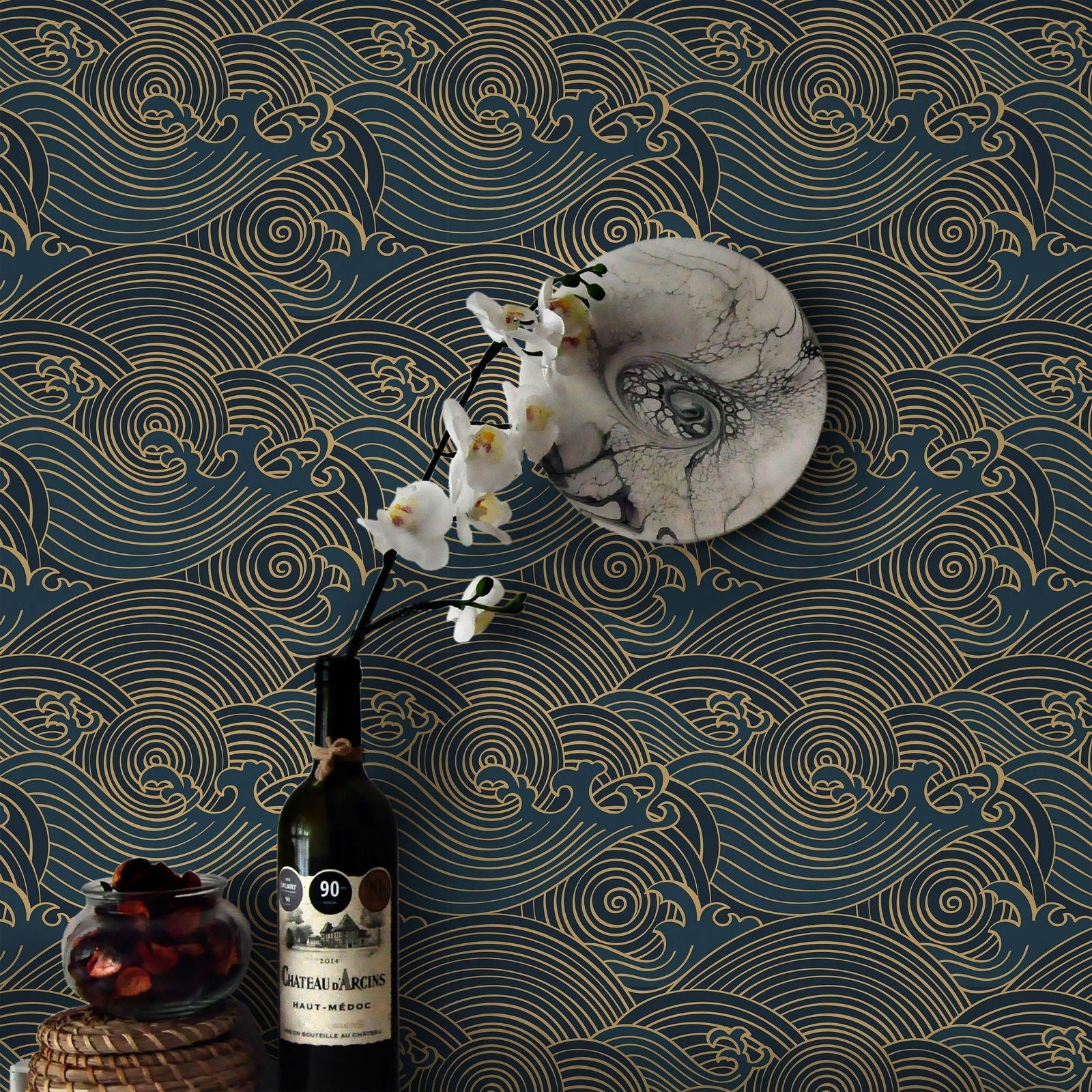 Bright Waves Peel and Stick Wallpaper, Removable Wallpaper, Traditional Wallpaper - Gold | DeccoPrint