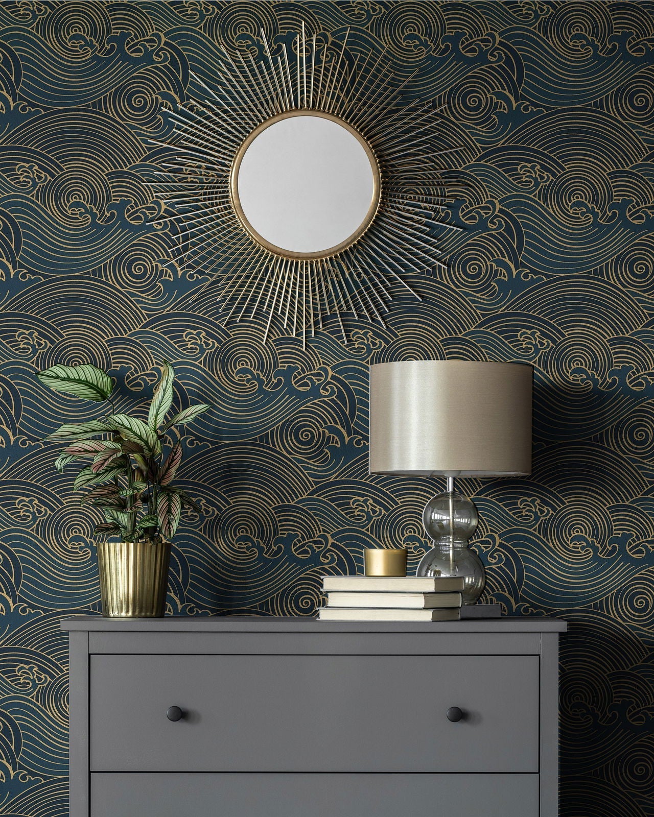 Bright Waves Peel and Stick Wallpaper, Removable Wallpaper, Traditional Wallpaper - Gold | DeccoPrint
