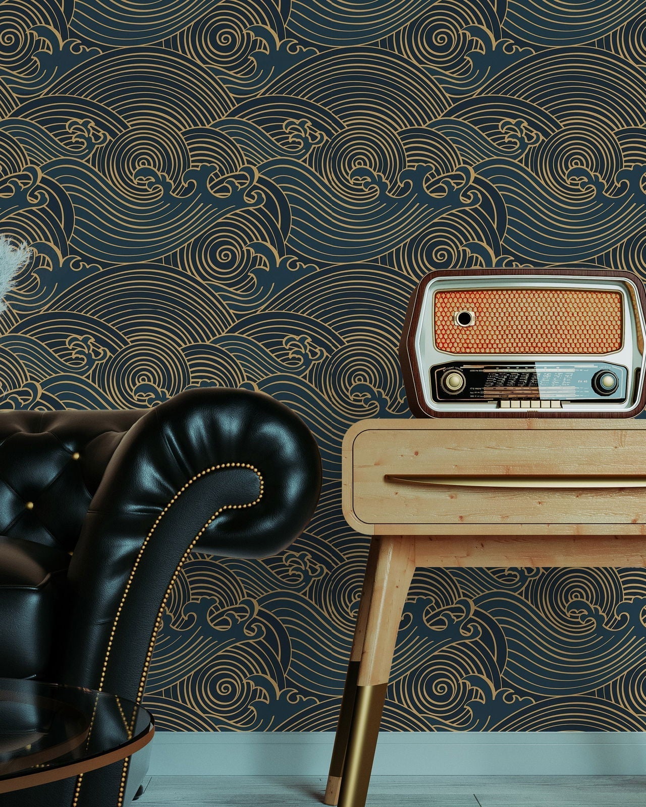 Bright Waves Peel and Stick Wallpaper, Removable Wallpaper, Traditional Wallpaper - Gold | DeccoPrint