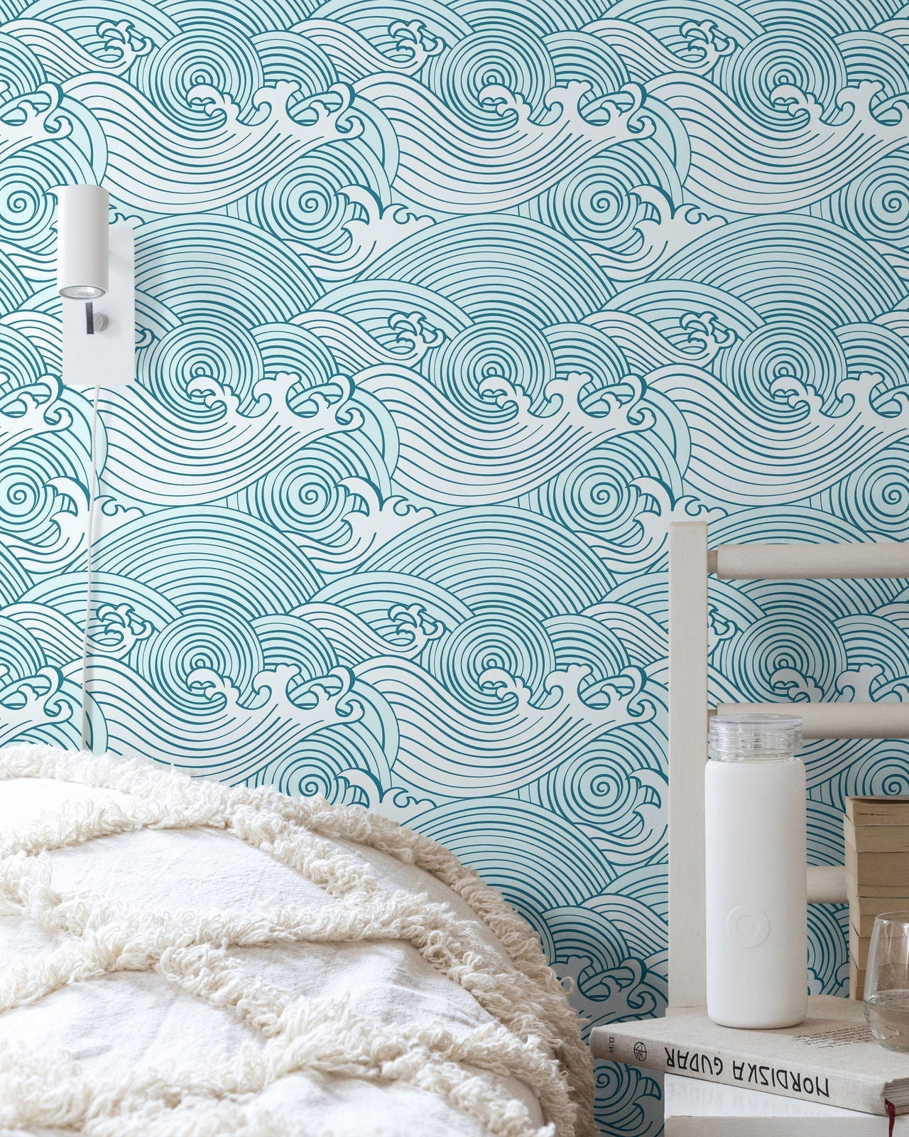 Bright Waves Peel and Stick Wallpaper, Removable Wallpaper, Traditional Wallpaper - Teal | DeccoPrint