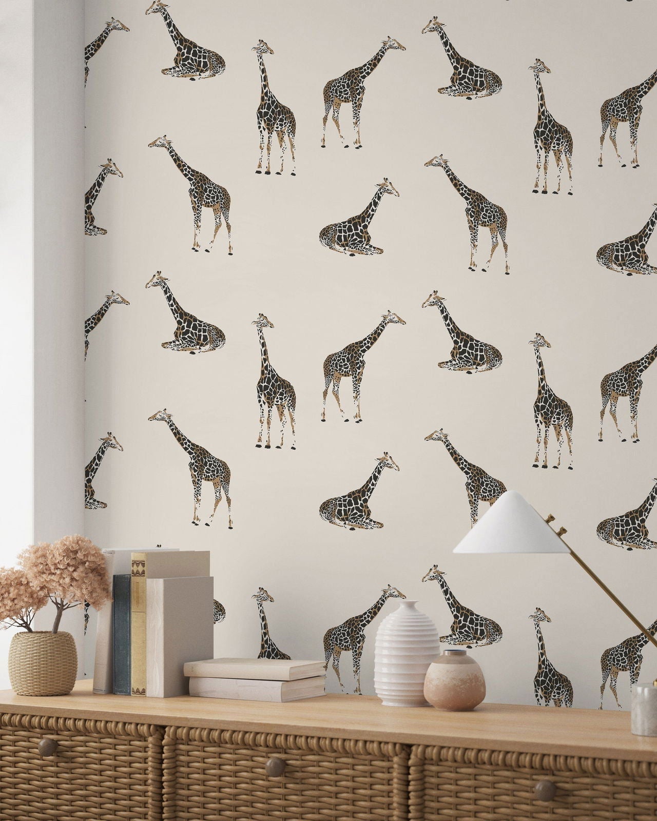 Calm Giraffe Peel and Stick Wallpaper, Removable Wallpaper, Traditional Wallpaper | DeccoPrint