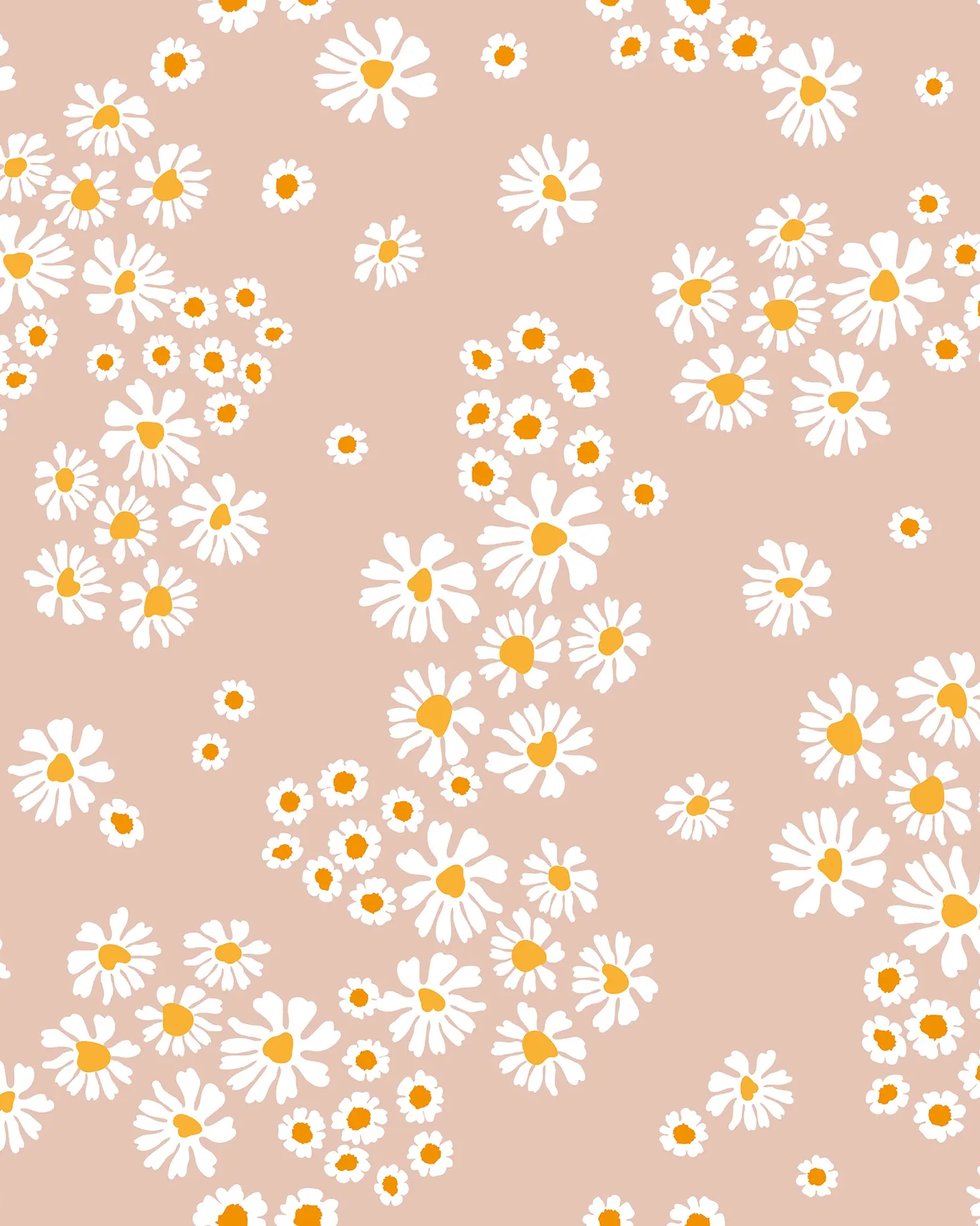 Pattern of white flowers with yellow centers on a beige background