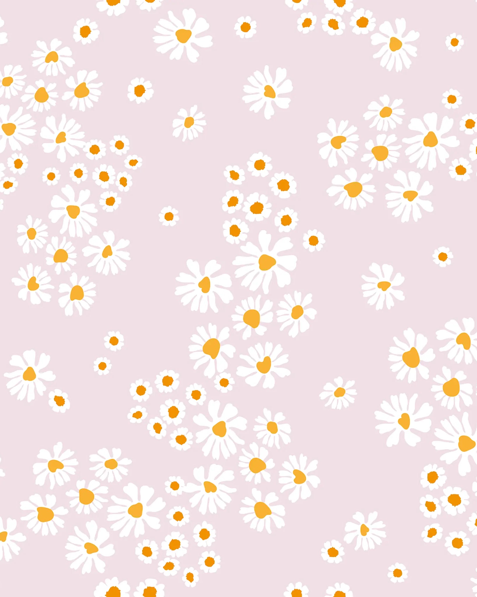 Pattern of white flowers with yellow centers on a pink background