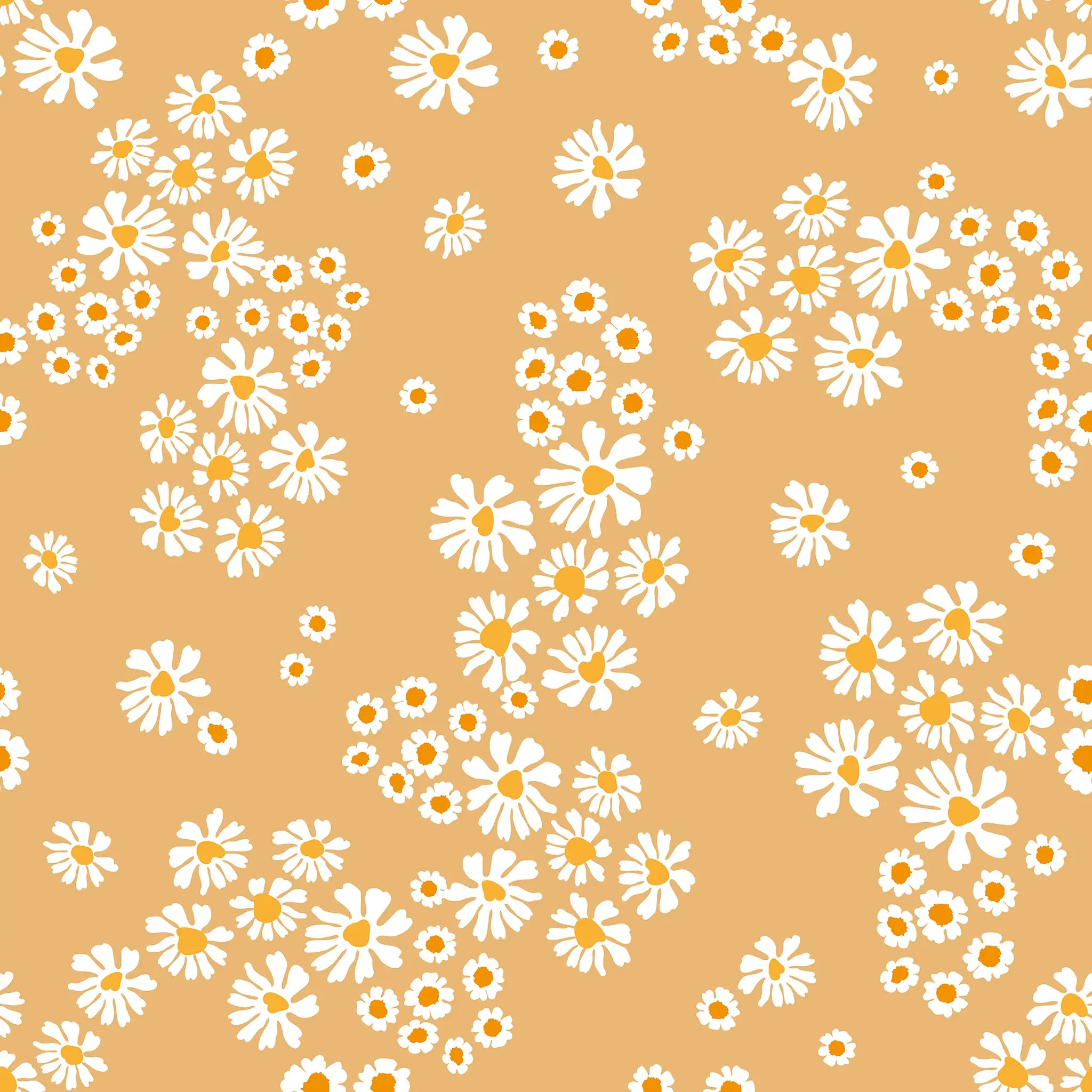 White flowers with yellow centers on a beige background