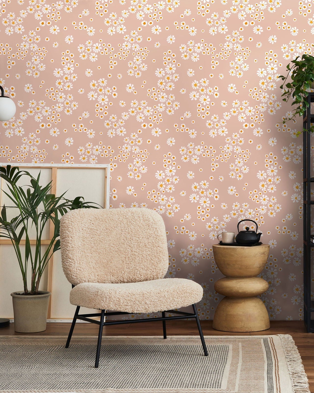 Chamomile Meadow Peel and Stick Wallpaper, Removable Wallpaper, Traditional Wallpaper - Beige | DeccoPrint