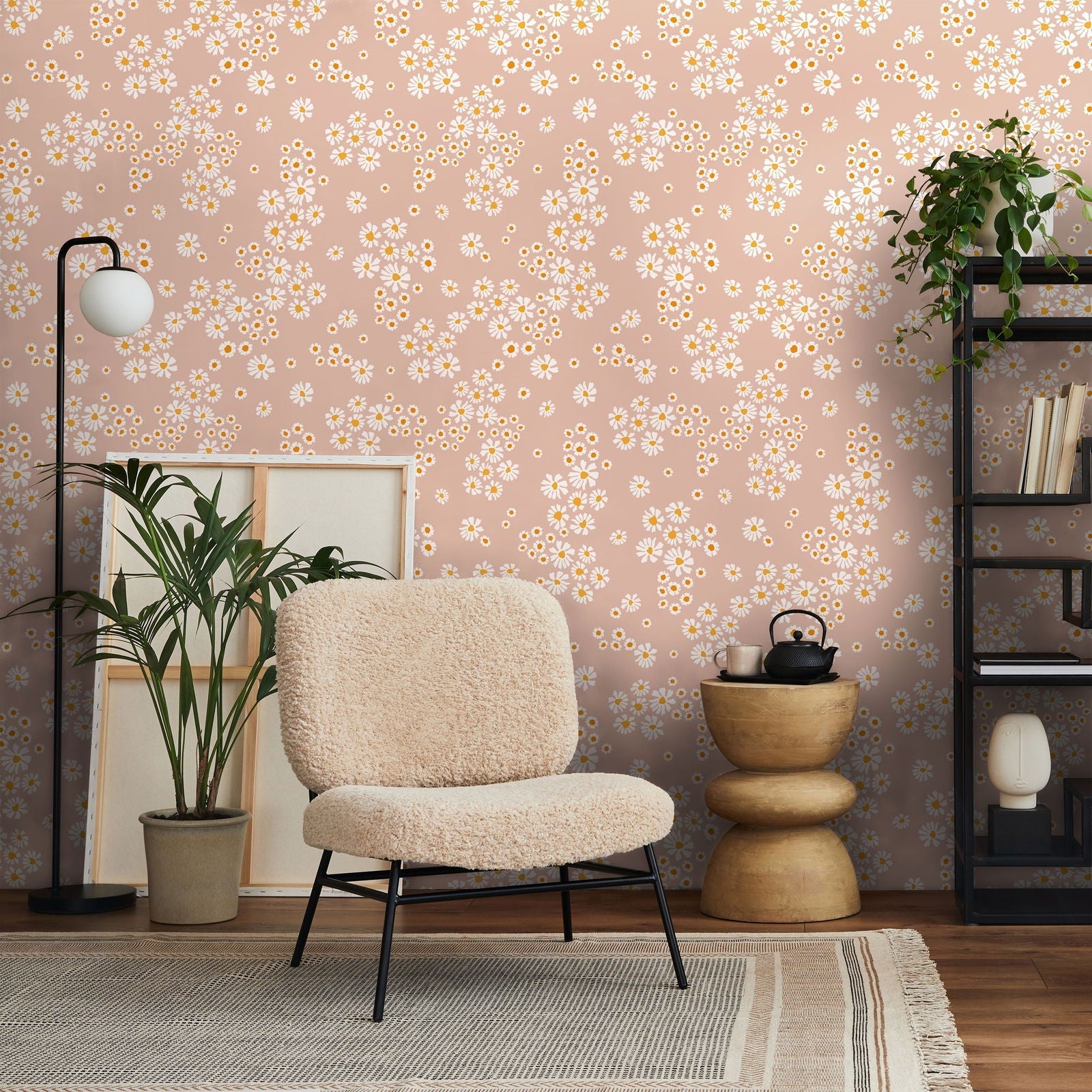 Chamomile Meadow Peel and Stick Wallpaper, Removable Wallpaper, Traditional Wallpaper - Beige | DeccoPrint