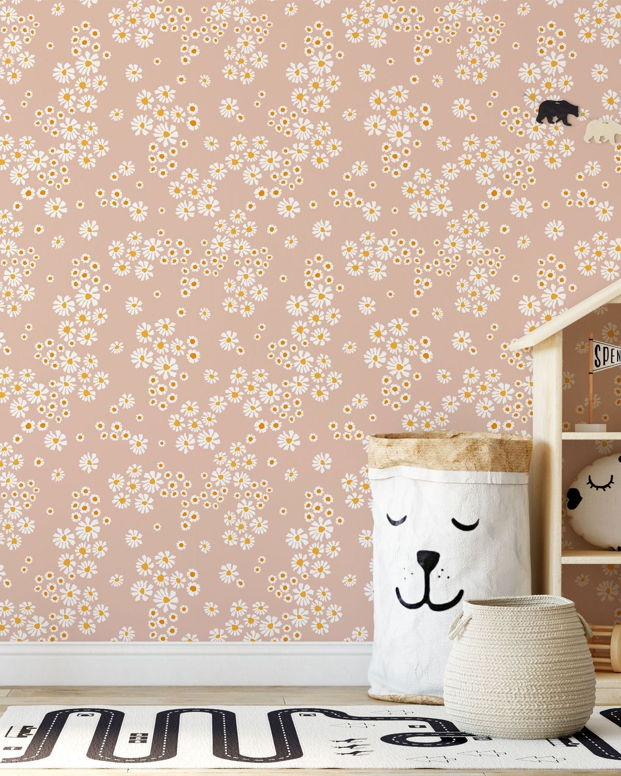 Chamomile Meadow Peel and Stick Wallpaper, Removable Wallpaper, Traditional Wallpaper - Beige | DeccoPrint