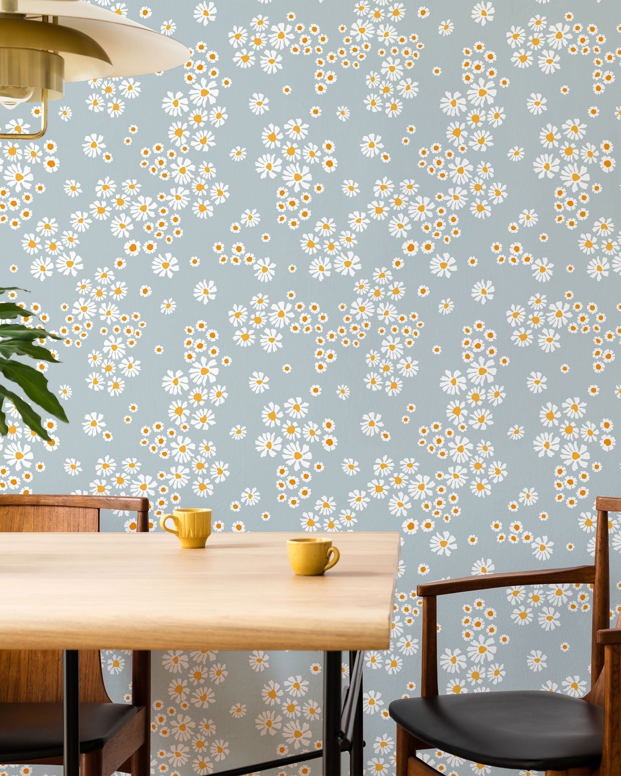 Chamomile Meadow Peel and Stick Wallpaper, Removable Wallpaper, Traditional Wallpaper - Blue | DeccoPrint