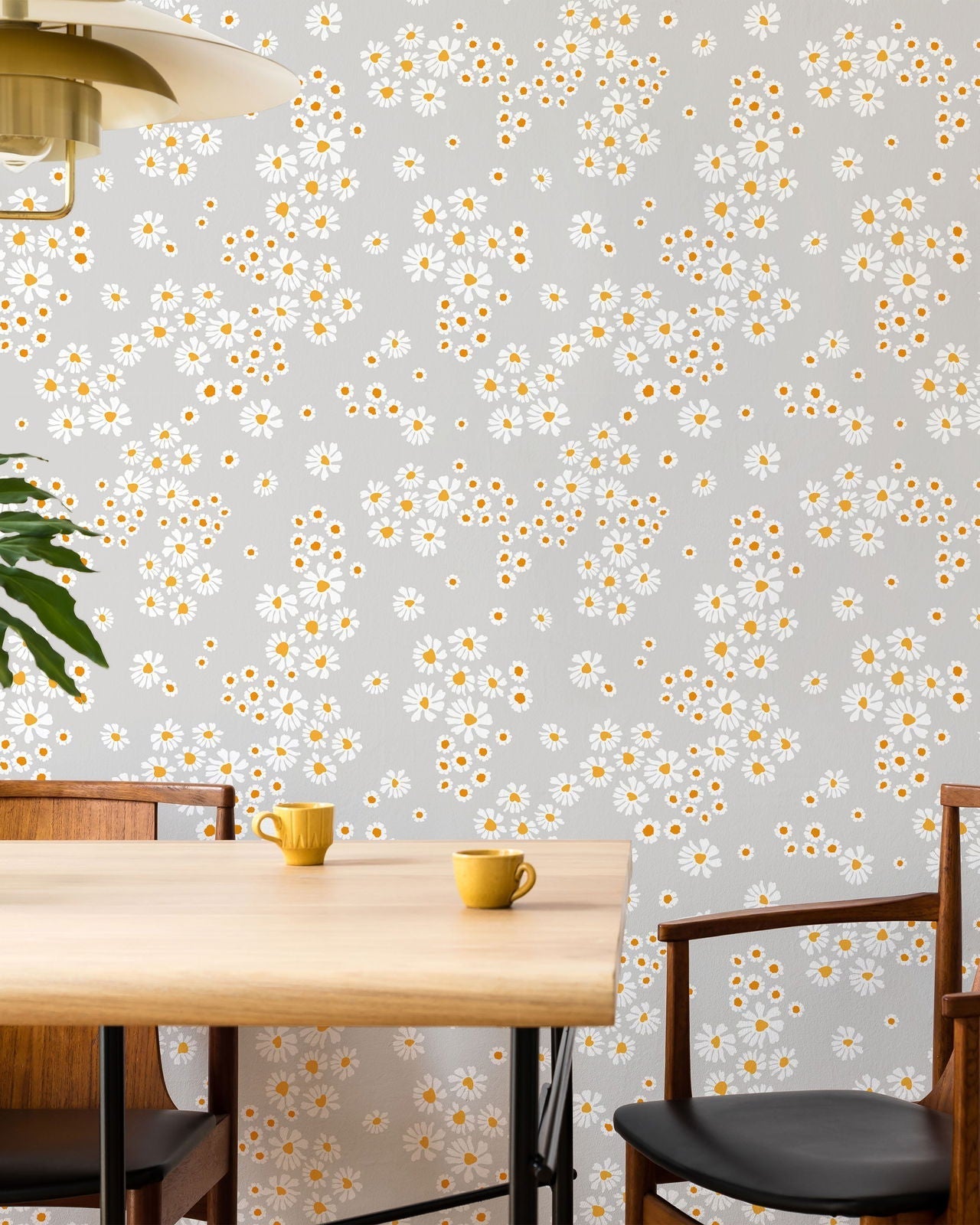 Chamomile Meadow Peel and Stick Wallpaper, Removable Wallpaper, Traditional Wallpaper - Grey | DeccoPrint