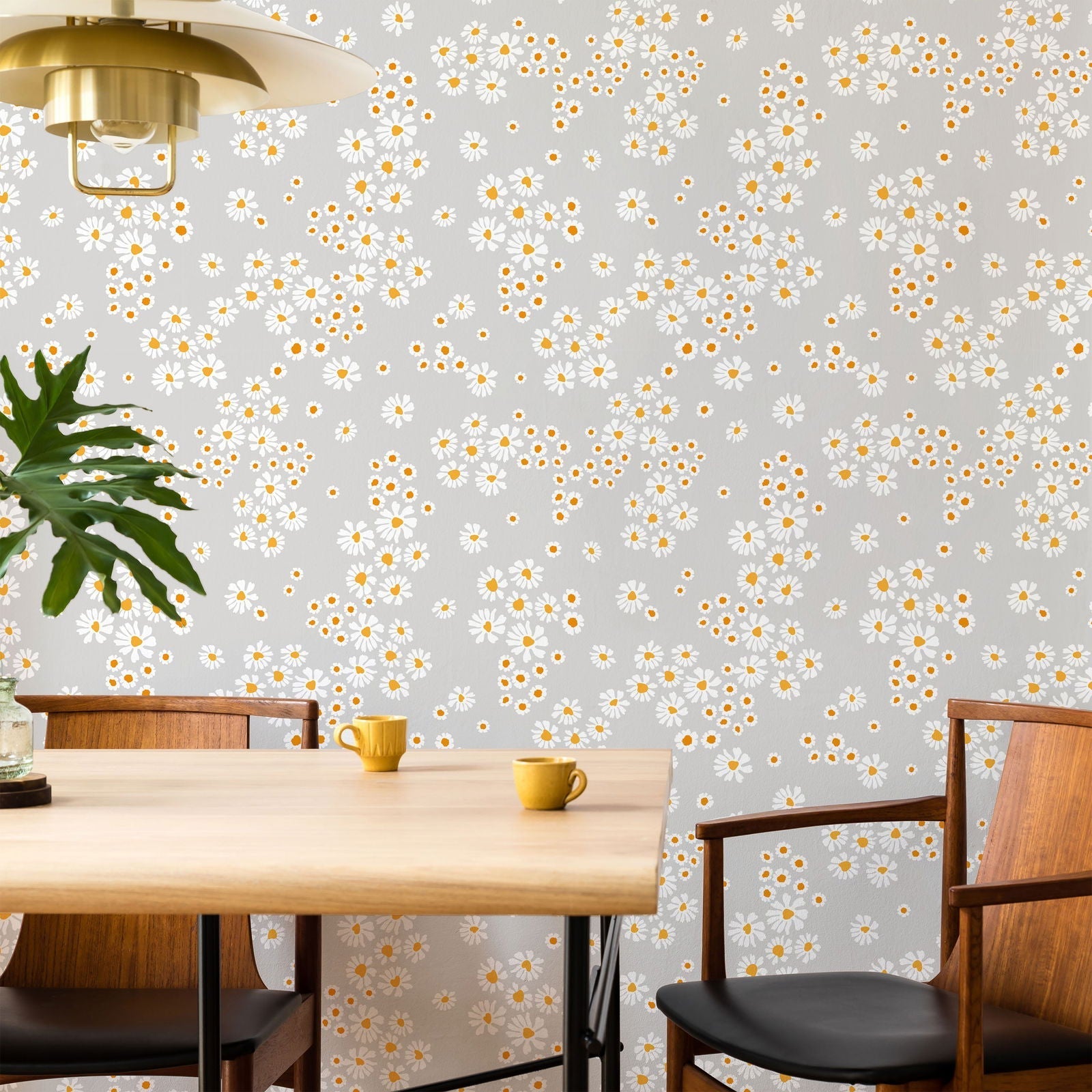 Chamomile Meadow Peel and Stick Wallpaper, Removable Wallpaper, Traditional Wallpaper - Grey | DeccoPrint