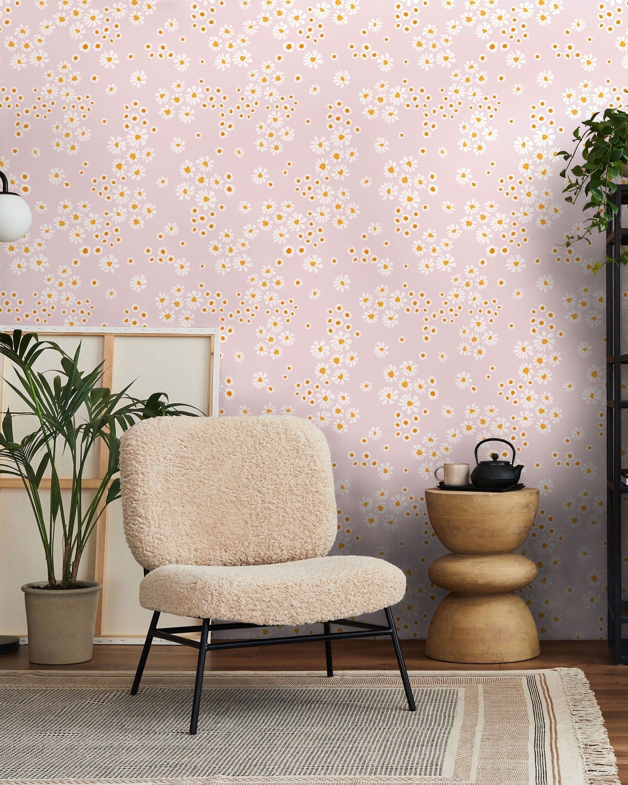 Chamomile Meadow Peel and Stick Wallpaper, Removable Wallpaper, Traditional Wallpaper - Pink | DeccoPrint