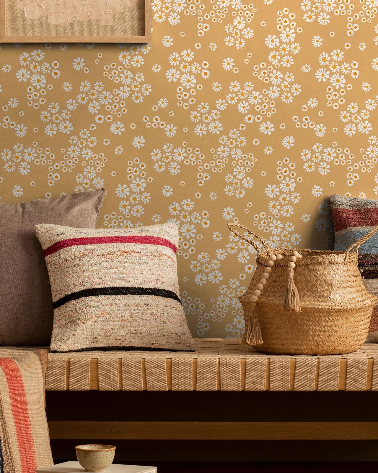 Chamomile Meadow Peel and Stick Wallpaper, Removable Wallpaper, Traditional Wallpaper - Yellow | DeccoPrint