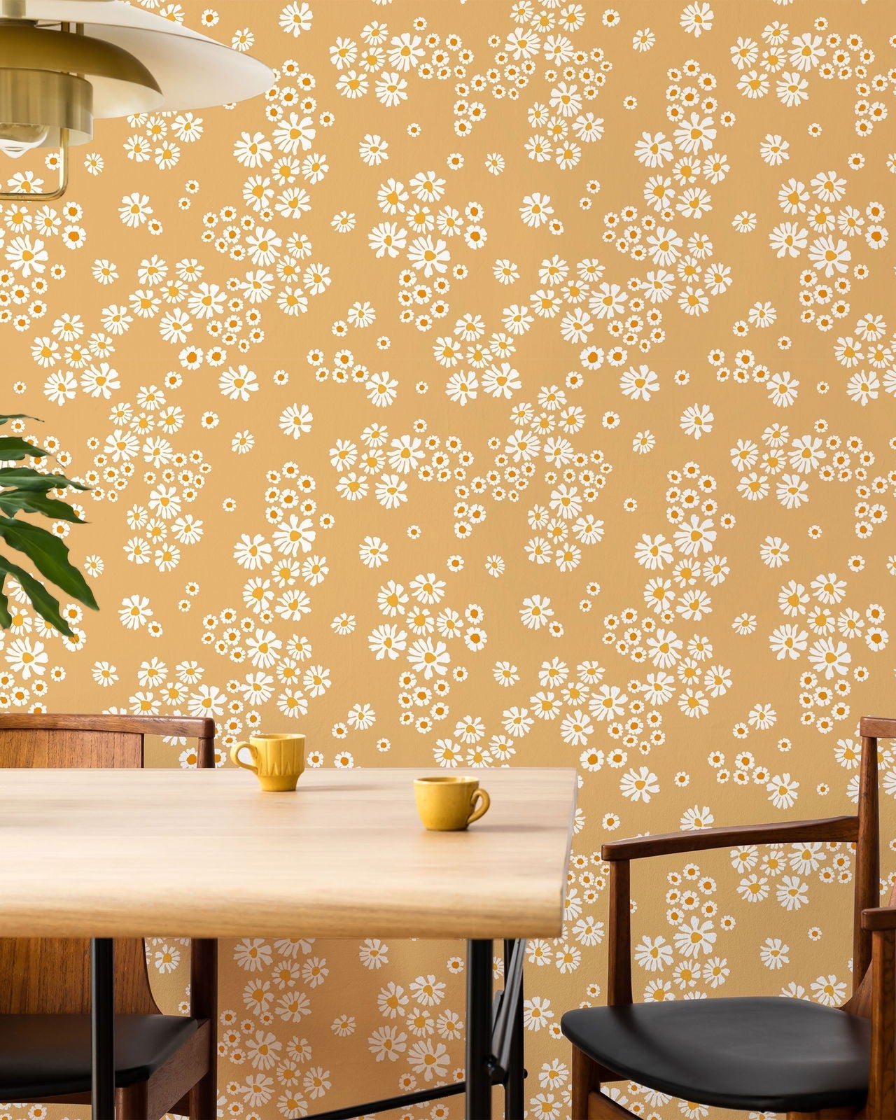 Chamomile Meadow Peel and Stick Wallpaper, Removable Wallpaper, Traditional Wallpaper - Yellow | DeccoPrint