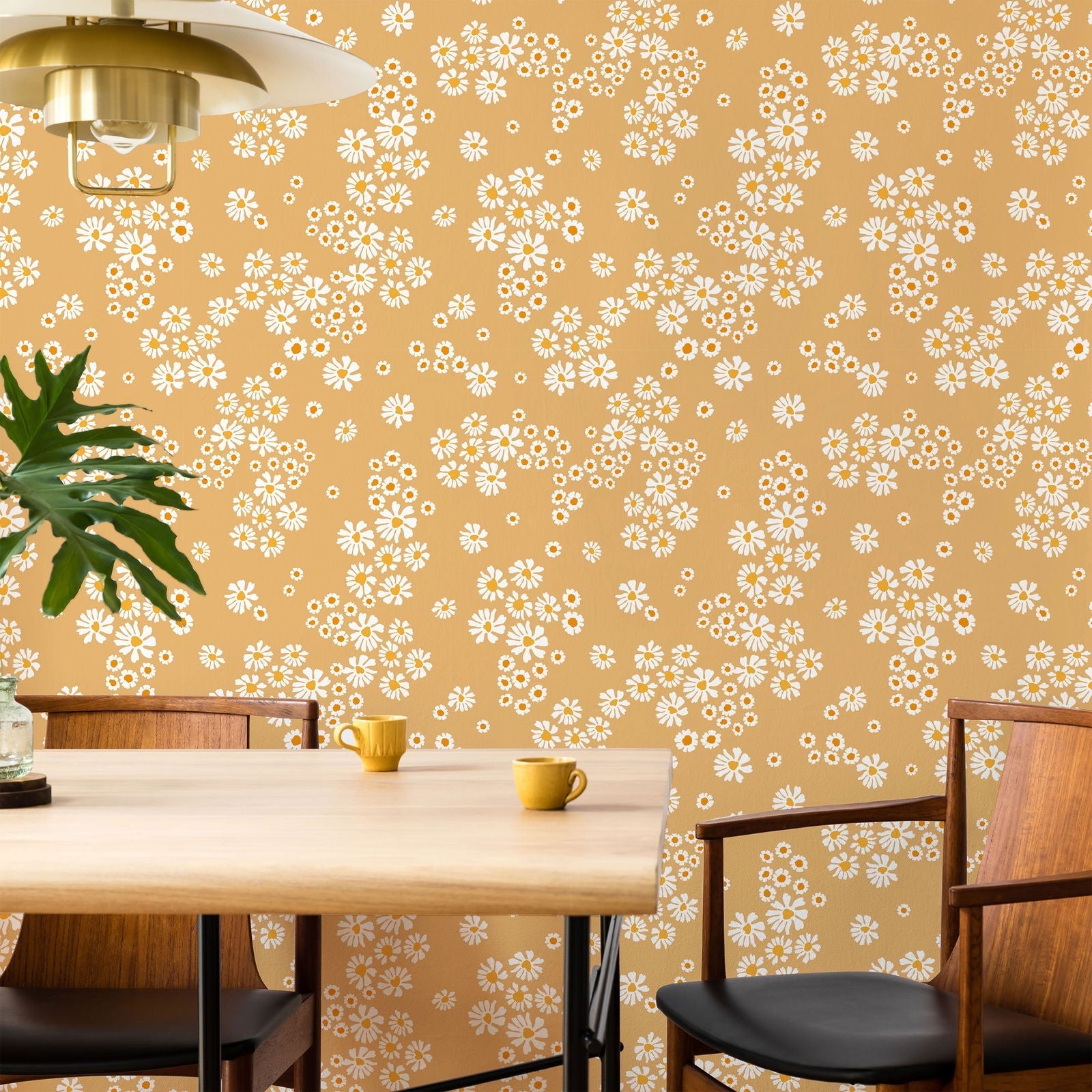 Chamomile Meadow Peel and Stick Wallpaper, Removable Wallpaper, Traditional Wallpaper - Yellow | DeccoPrint
