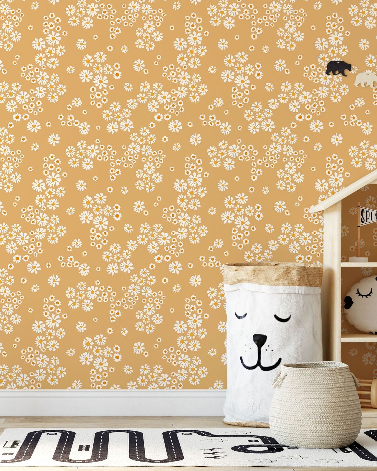 Chamomile Meadow Peel and Stick Wallpaper, Removable Wallpaper, Traditional Wallpaper - Yellow | DeccoPrint