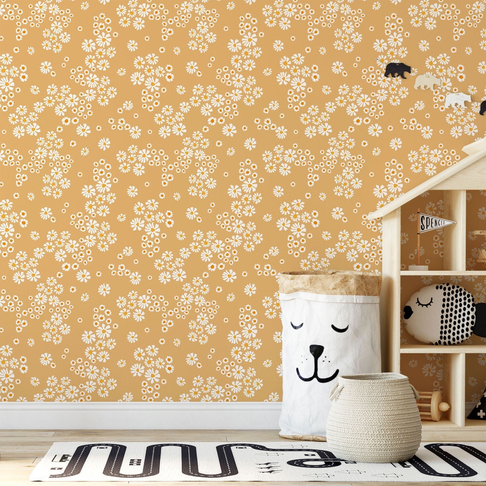 Chamomile Meadow Peel and Stick Wallpaper, Removable Wallpaper, Traditional Wallpaper - Yellow | DeccoPrint