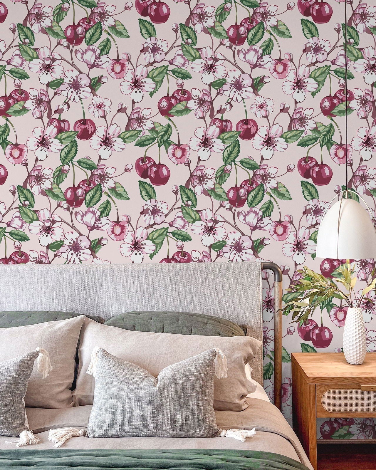 Cherry Love Peel and Stick Wallpaper, Removable Wallpaper, Traditional Wallpaper | DeccoPrint
