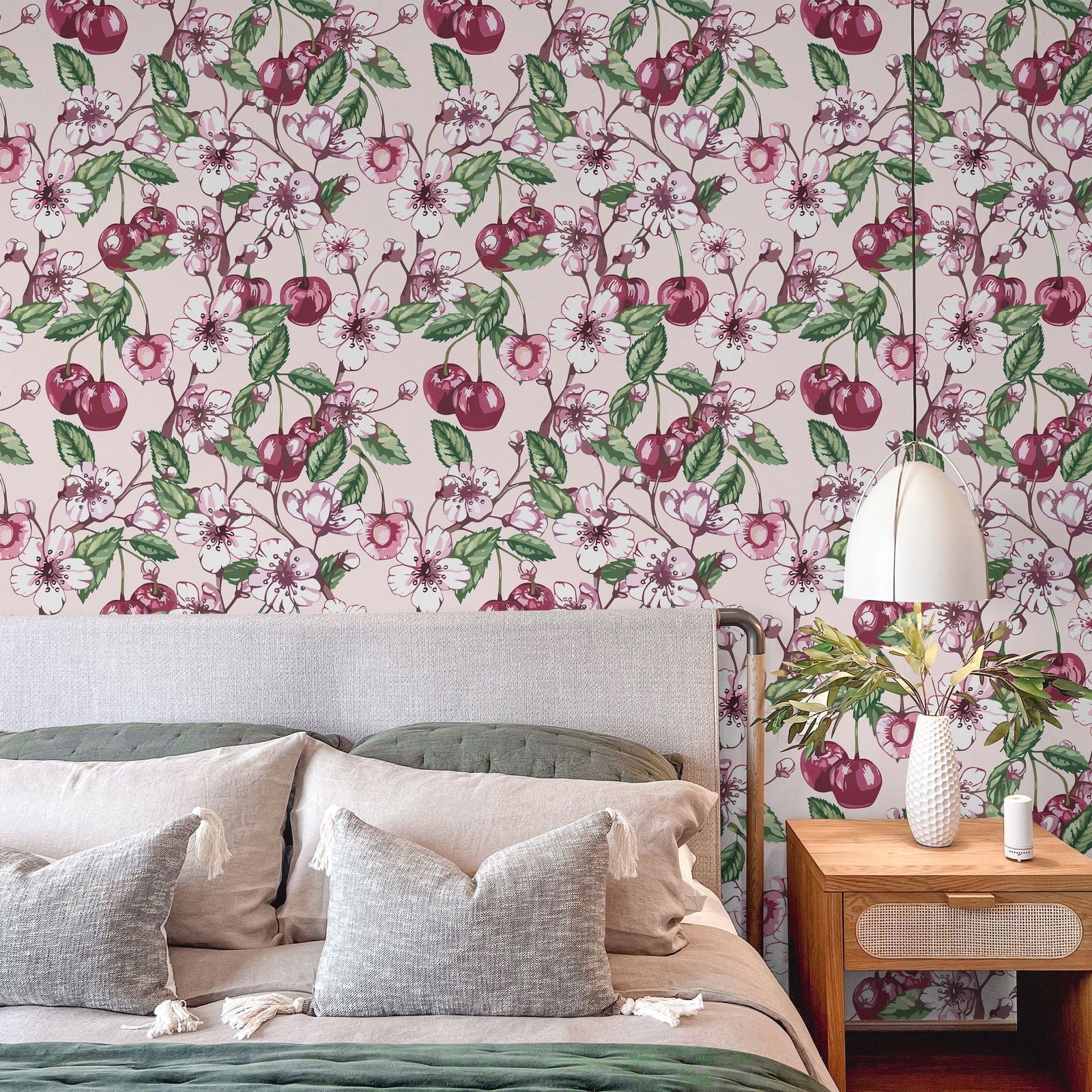 Cherry Love Peel and Stick Wallpaper, Removable Wallpaper, Traditional Wallpaper | DeccoPrint