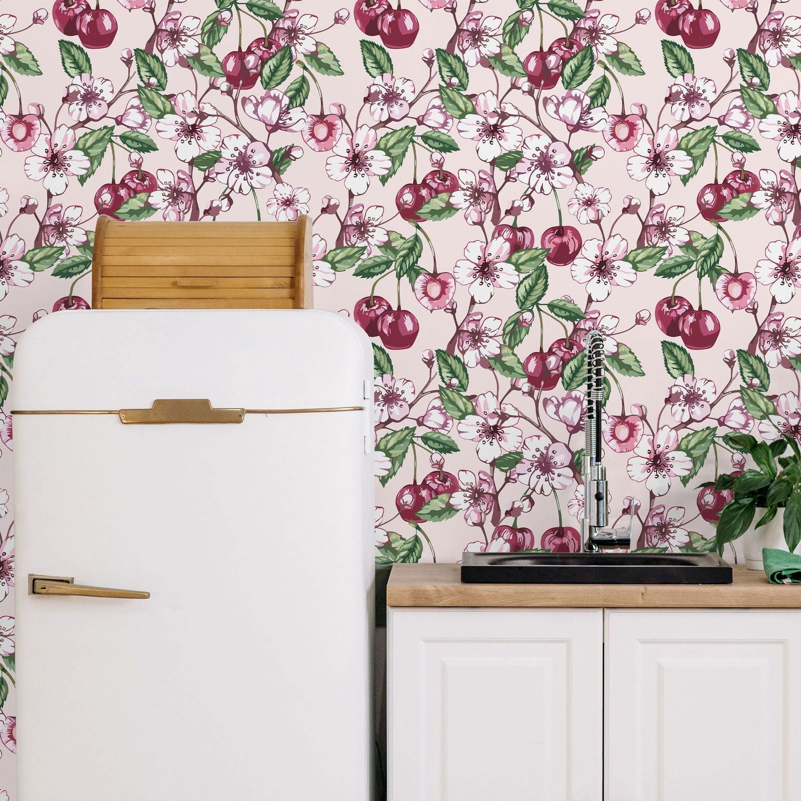 Cherry Love Peel and Stick Wallpaper, Removable Wallpaper, Traditional Wallpaper | DeccoPrint