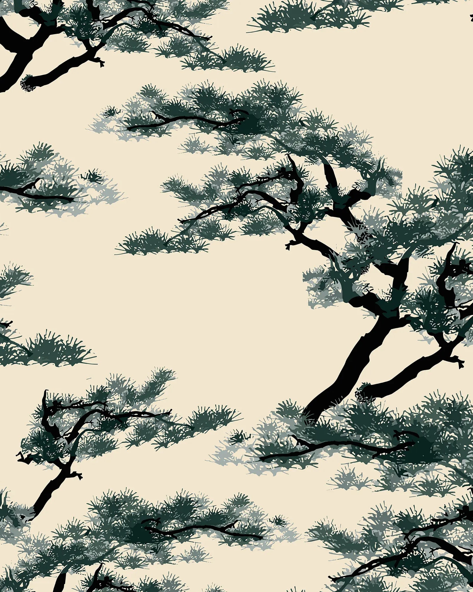 Silhouette of tree branches on a beige background