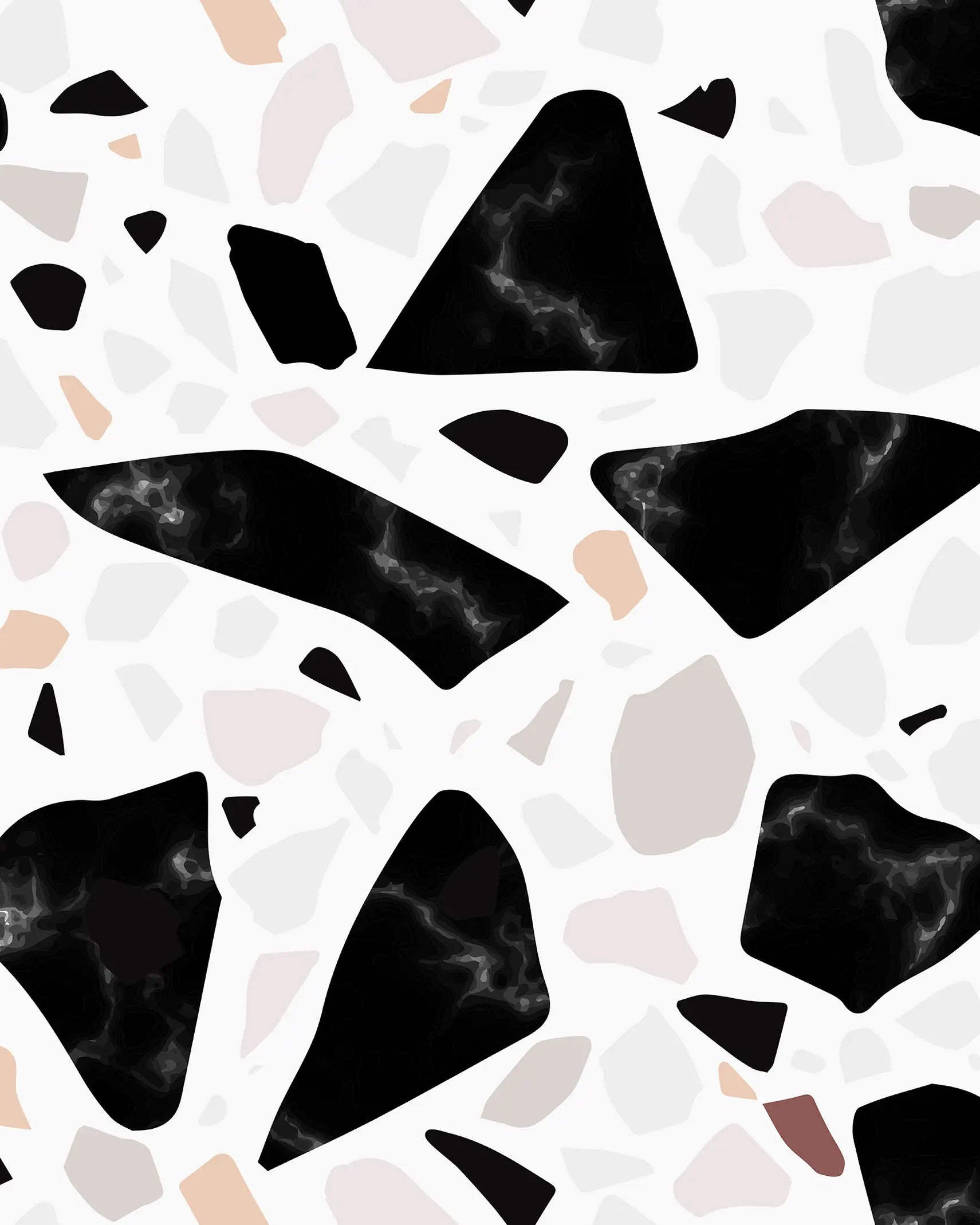 Pattern of black and white abstract shapes on a light background