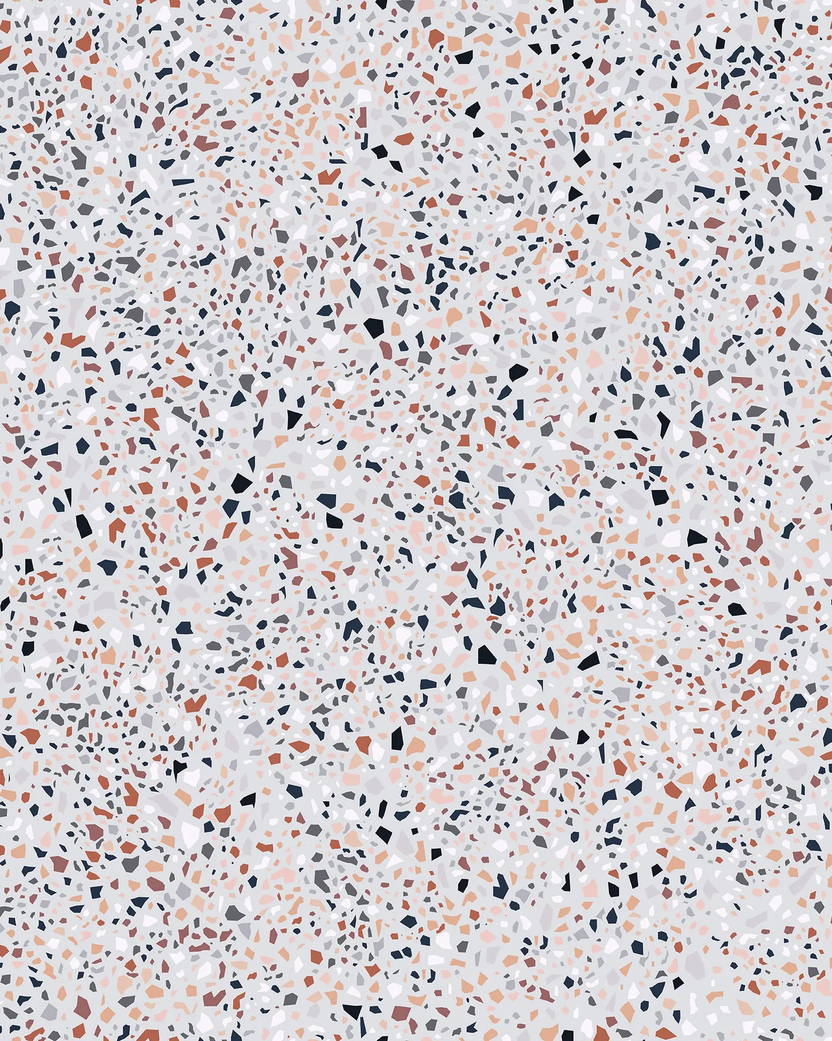 Terrazzo pattern with multicolored chips on a light gray background
