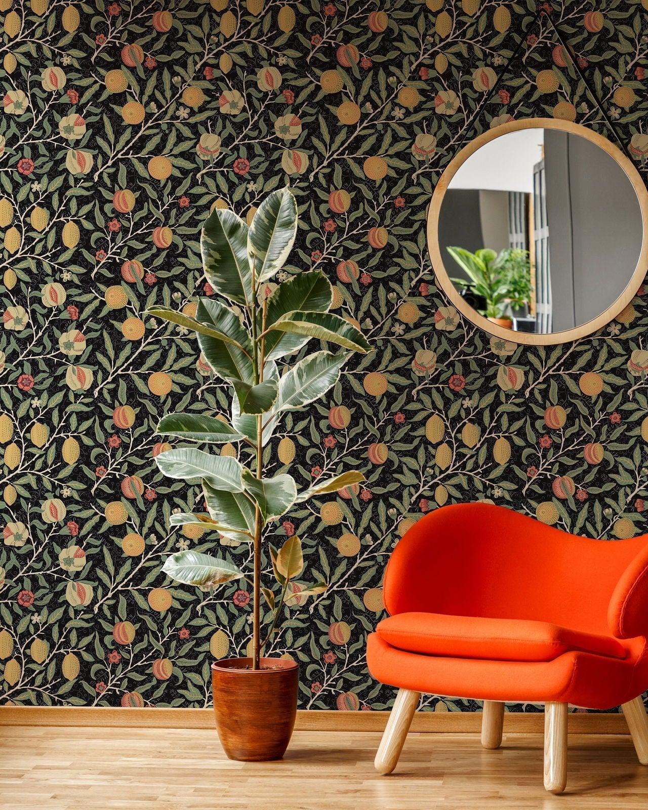 William Morris X Citrus Groove Peel and Stick Wallpaper, Removable Wallpaper, Traditional Wallpaper - Black | DeccoPrint