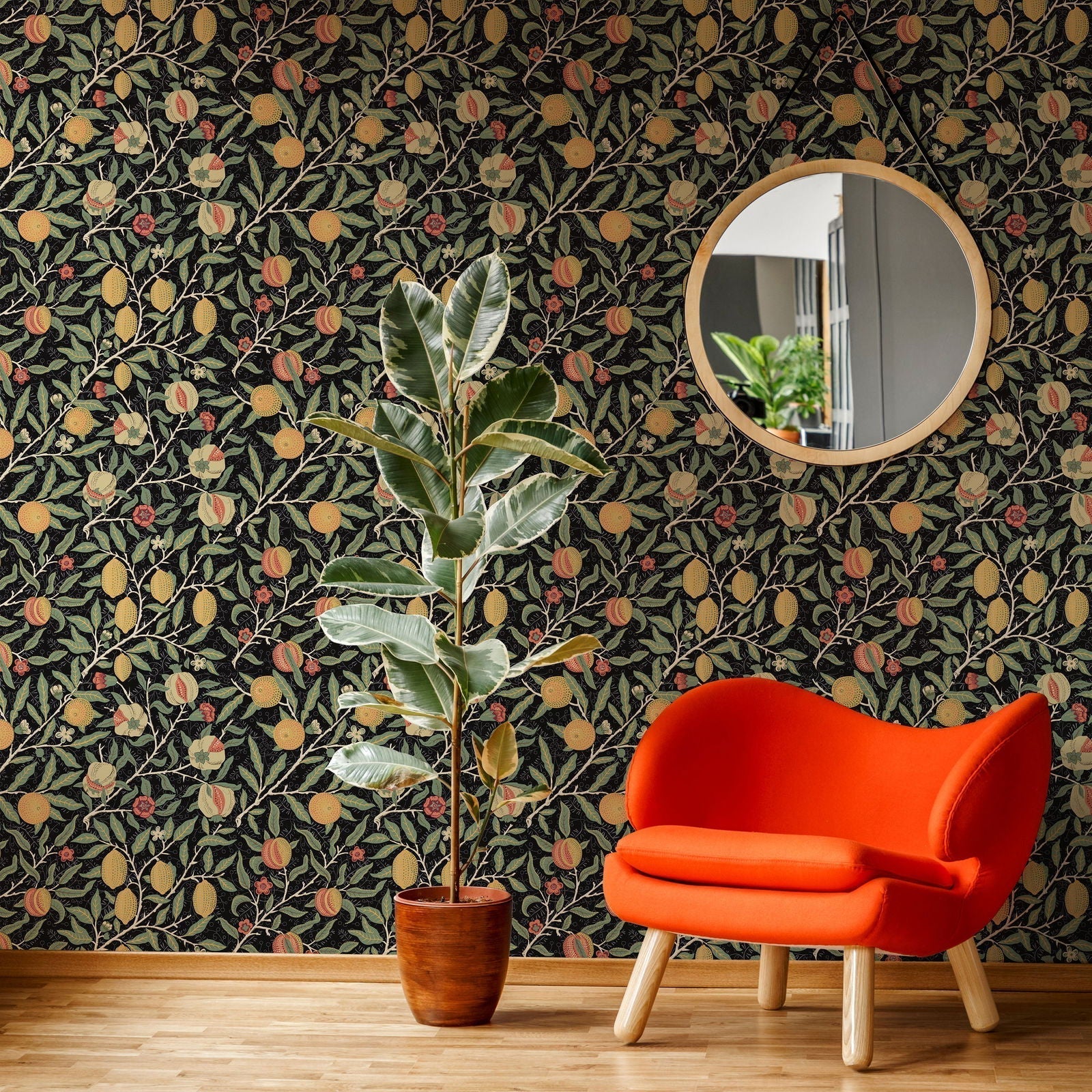 William Morris X Citrus Groove Peel and Stick Wallpaper, Removable Wallpaper, Traditional Wallpaper - Black | DeccoPrint