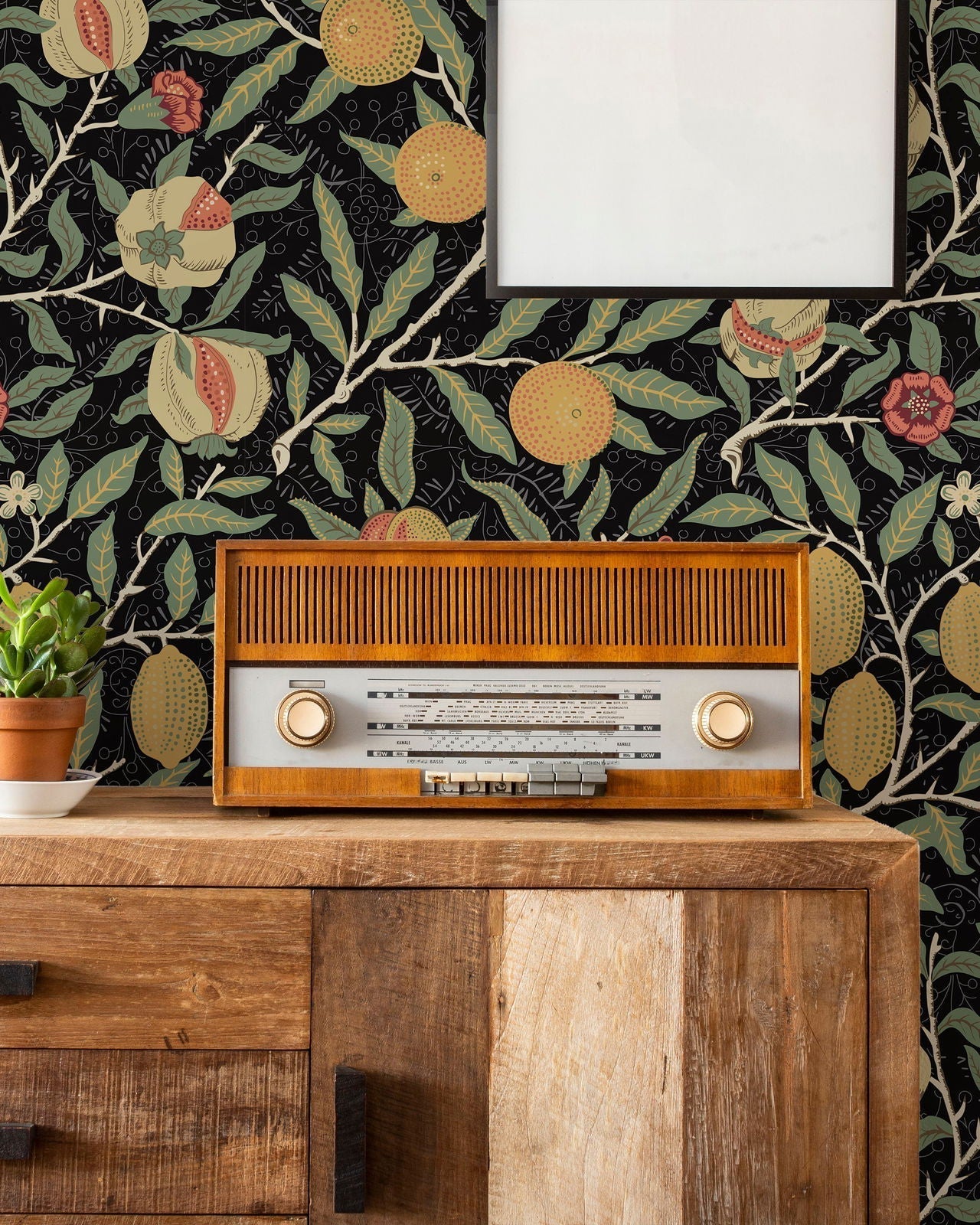 William Morris X Citrus Groove Peel and Stick Wallpaper, Removable Wallpaper, Traditional Wallpaper - Black | DeccoPrint
