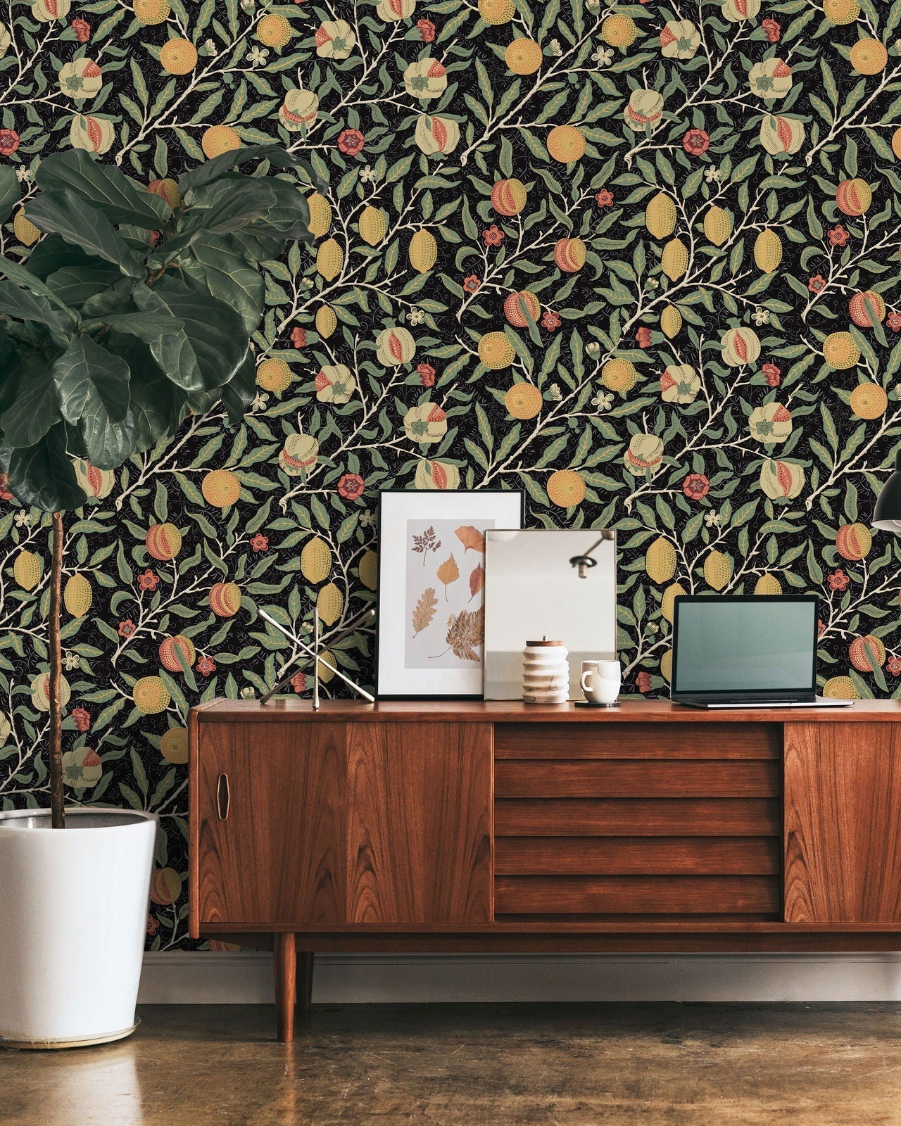 William Morris X Citrus Groove Peel and Stick Wallpaper, Removable Wallpaper, Traditional Wallpaper - Black | DeccoPrint