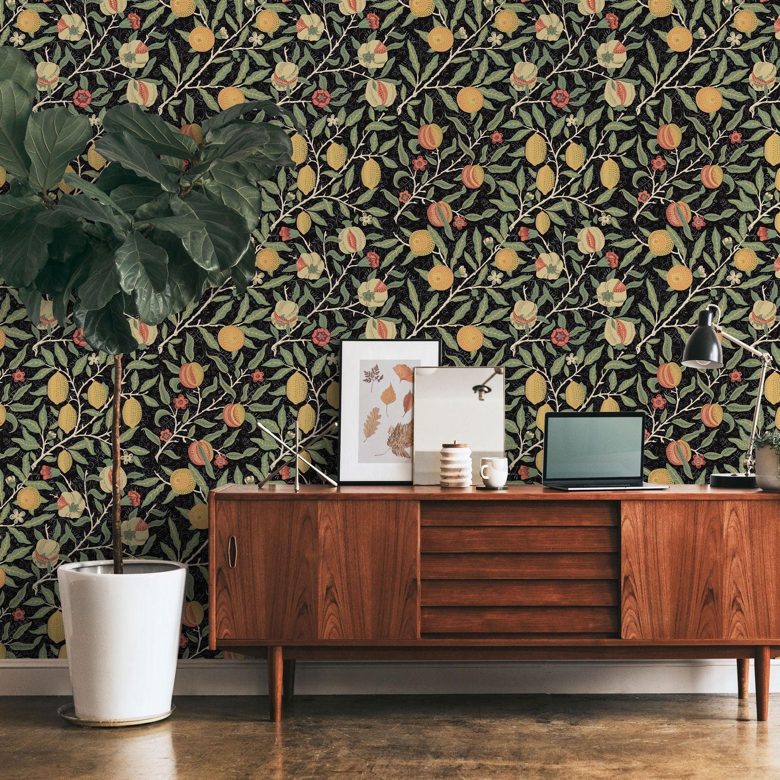 William Morris X Citrus Groove Peel and Stick Wallpaper, Removable Wallpaper, Traditional Wallpaper - Black | DeccoPrint