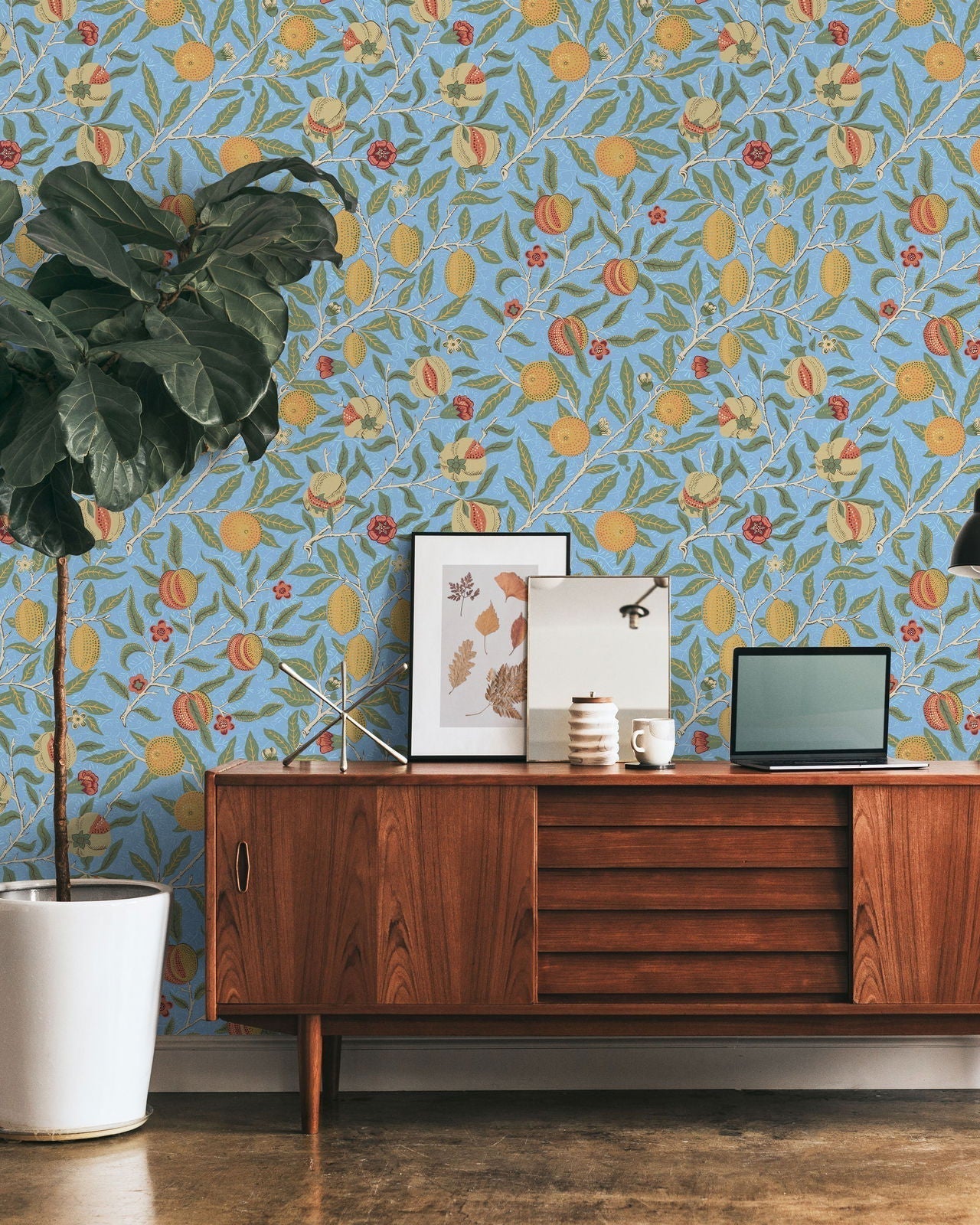William Morris X Citrus Groove Peel and Stick Wallpaper, Removable Wallpaper, Traditional Wallpaper - Blue | DeccoPrint