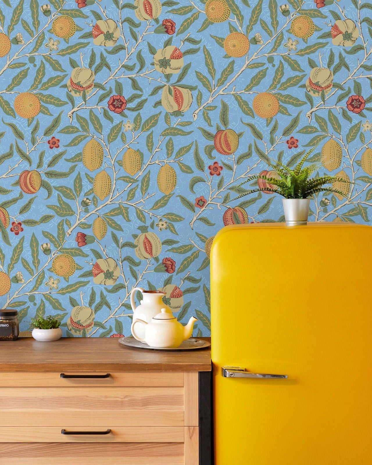 William Morris X Citrus Groove Peel and Stick Wallpaper, Removable Wallpaper, Traditional Wallpaper - Blue | DeccoPrint
