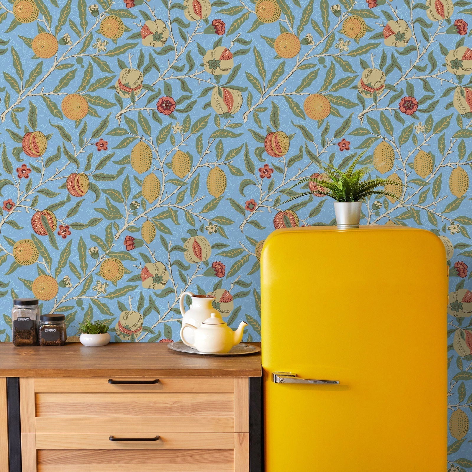 William Morris X Citrus Groove Peel and Stick Wallpaper, Removable Wallpaper, Traditional Wallpaper - Blue | DeccoPrint