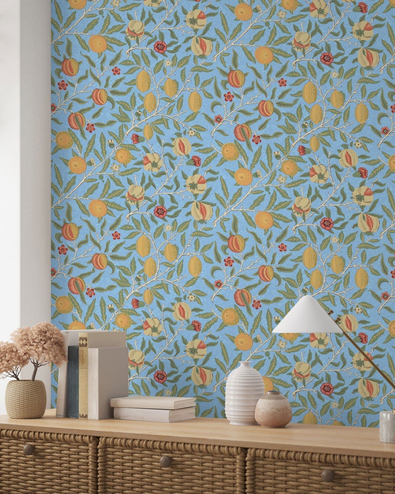 William Morris X Citrus Groove Peel and Stick Wallpaper, Removable Wallpaper, Traditional Wallpaper - Blue | DeccoPrint