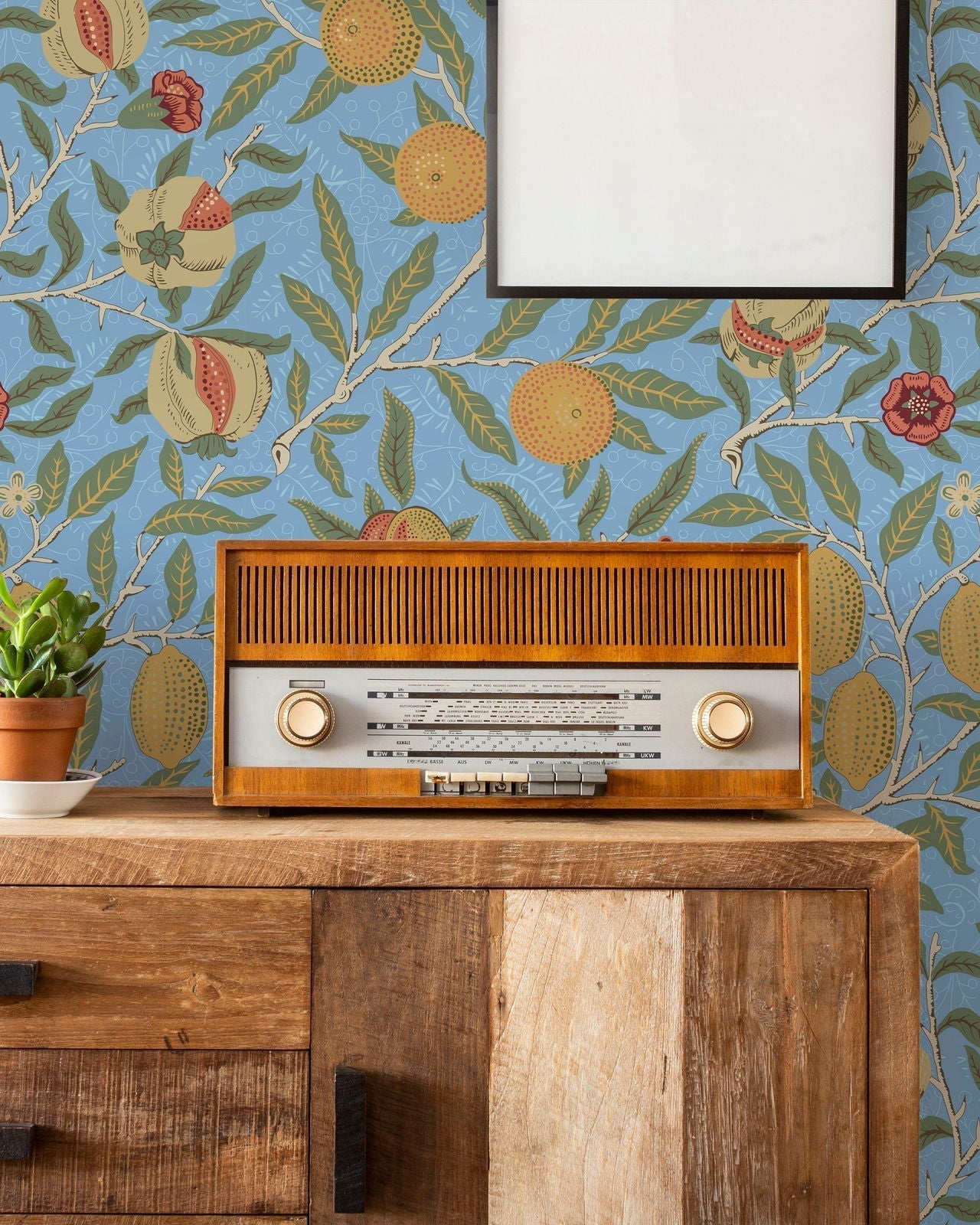 William Morris X Citrus Groove Peel and Stick Wallpaper, Removable Wallpaper, Traditional Wallpaper - Blue | DeccoPrint