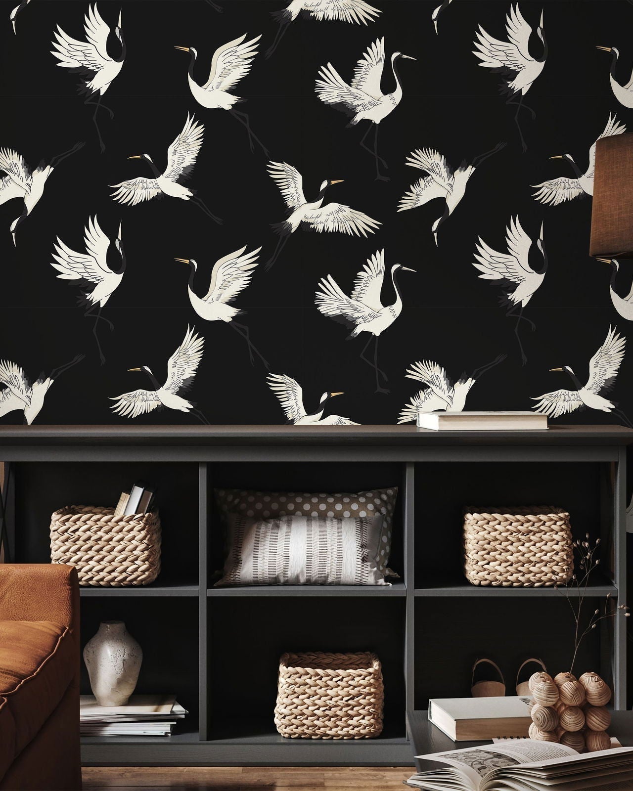 Classic Cranes Peel and Stick Wallpaper, Removable Wallpaper, Traditional Wallpaper | DeccoPrint