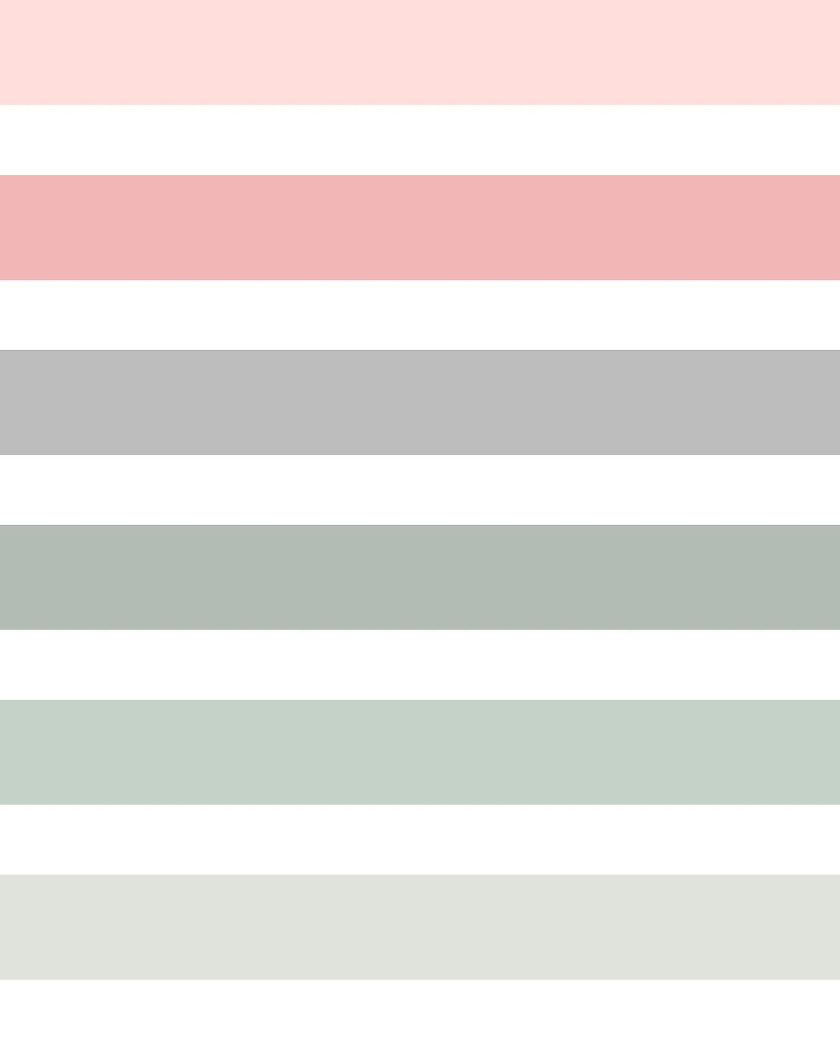 Pattern of horizontal stripes in pink, white, gray, and green on a light pink background