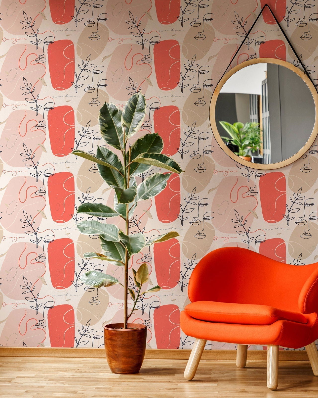 Continuous Lines Peel and Stick Wallpaper, Removable Wallpaper, Traditional Wallpaper | DeccoPrint