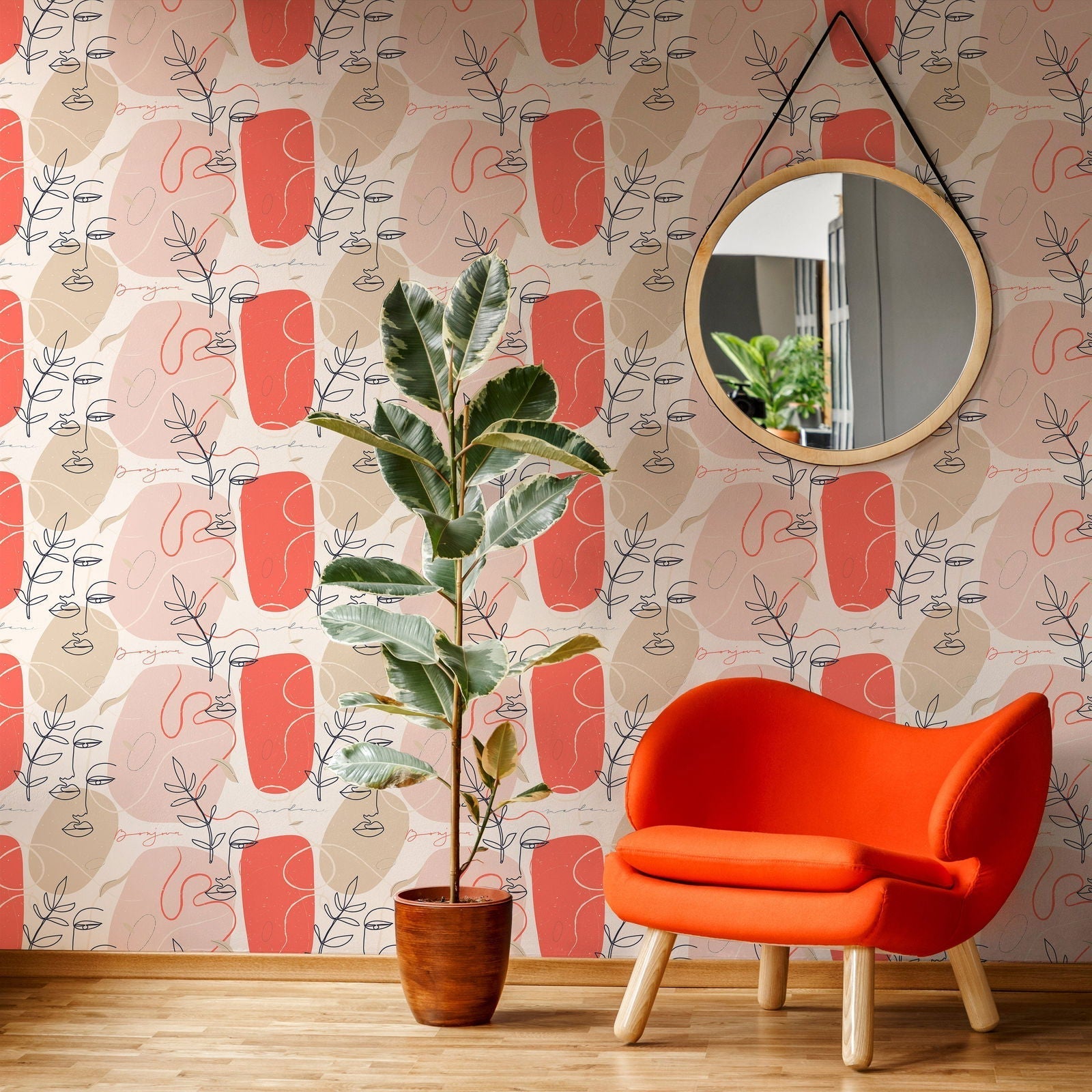 Continuous Lines Peel and Stick Wallpaper, Removable Wallpaper, Traditional Wallpaper | DeccoPrint