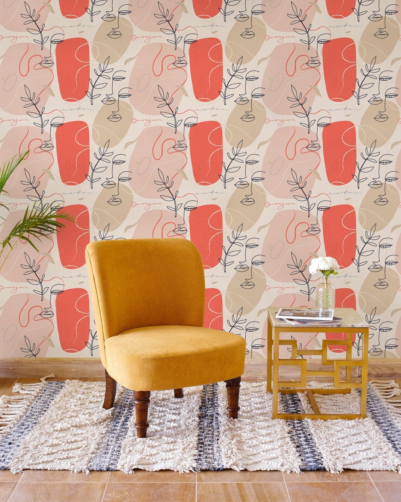 Continuous Lines Peel and Stick Wallpaper, Removable Wallpaper, Traditional Wallpaper | DeccoPrint