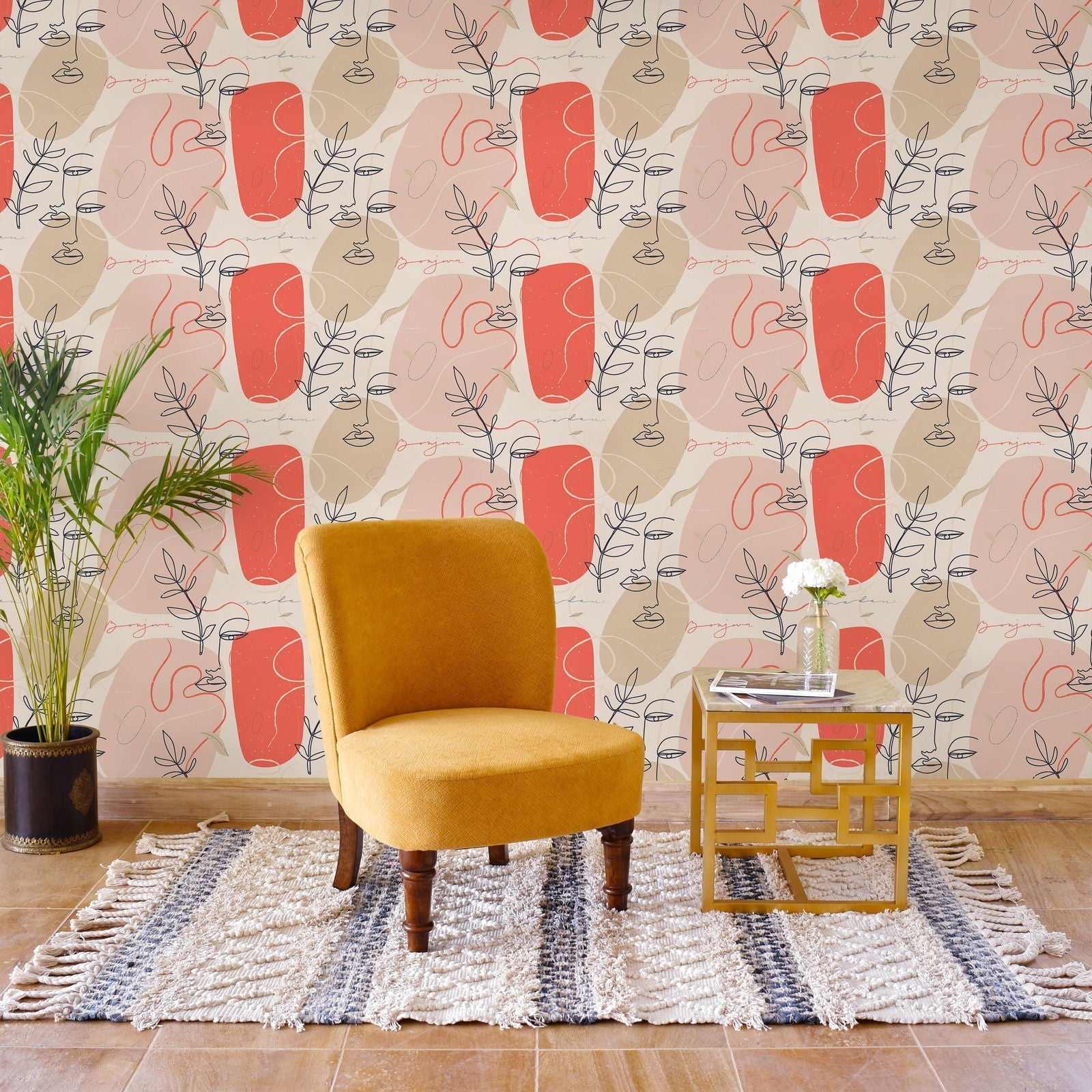 Continuous Lines Peel and Stick Wallpaper, Removable Wallpaper, Traditional Wallpaper | DeccoPrint