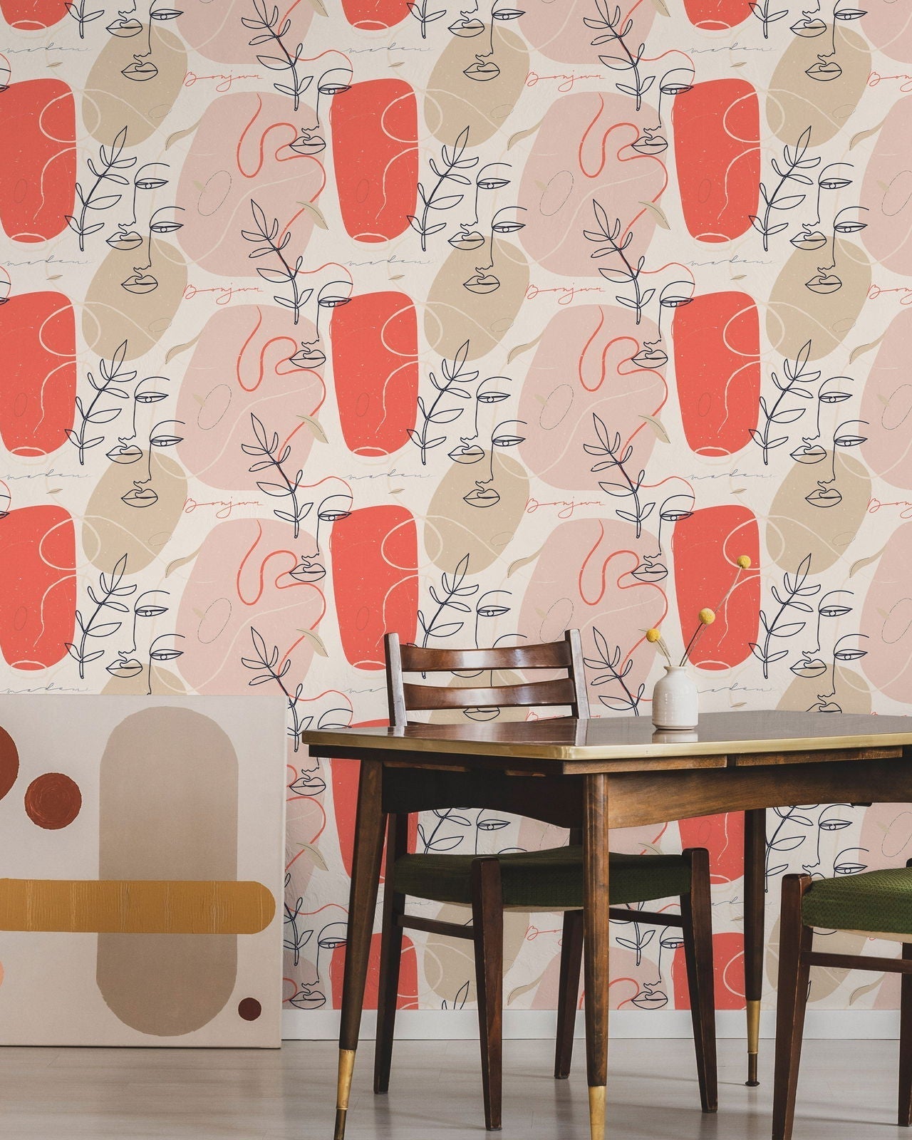 Continuous Lines Peel and Stick Wallpaper, Removable Wallpaper, Traditional Wallpaper | DeccoPrint
