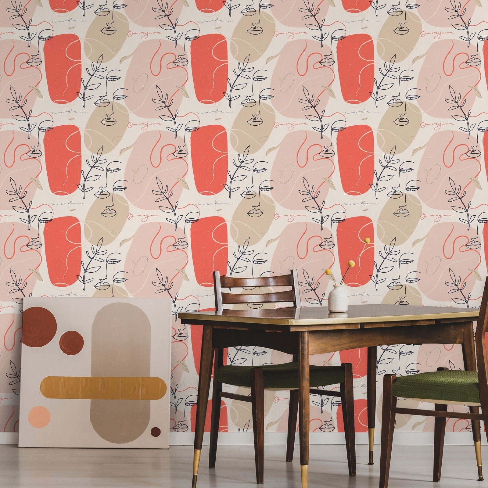 Continuous Lines Peel and Stick Wallpaper, Removable Wallpaper, Traditional Wallpaper | DeccoPrint
