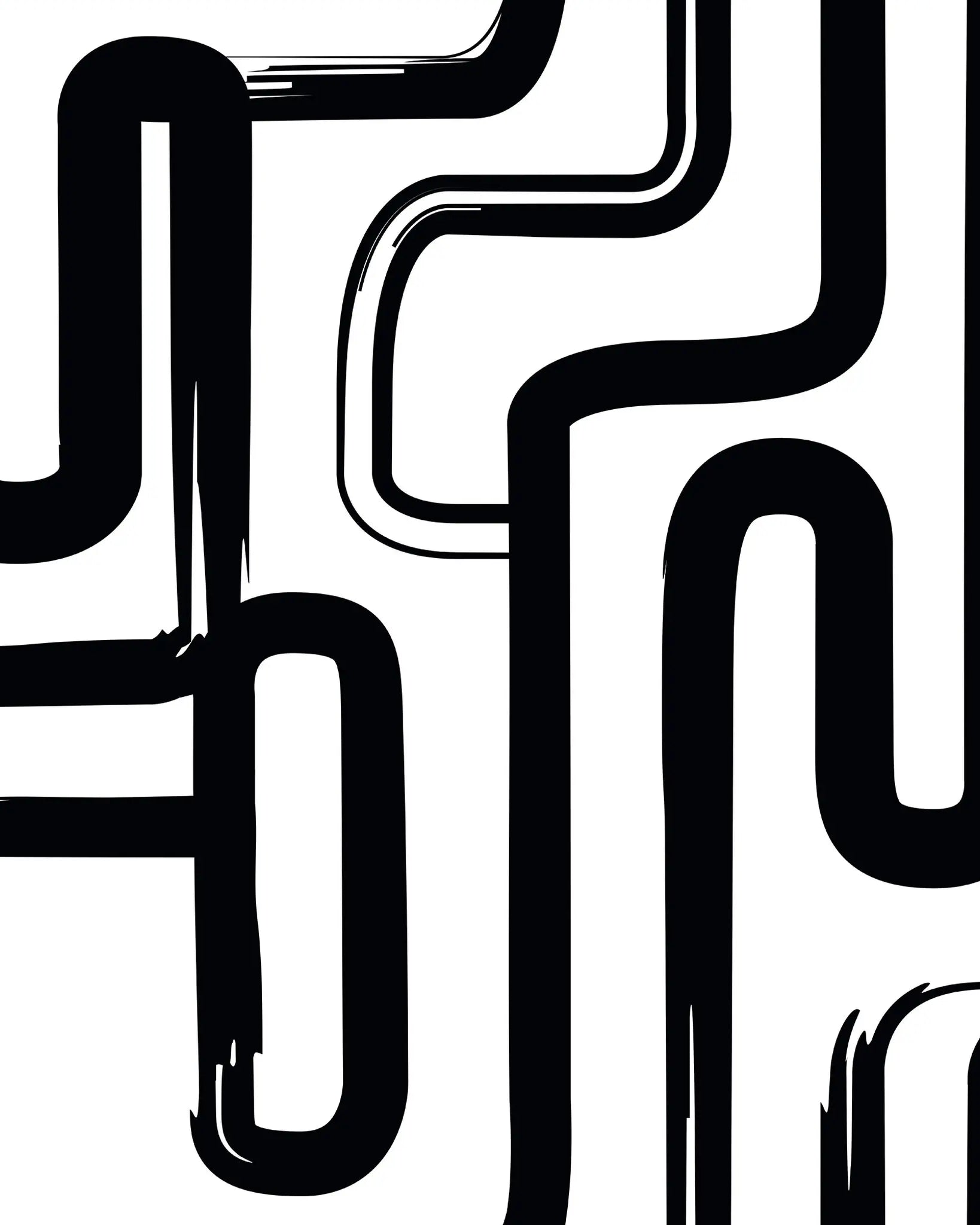 Black and white abstract pattern of curved lines on a white background