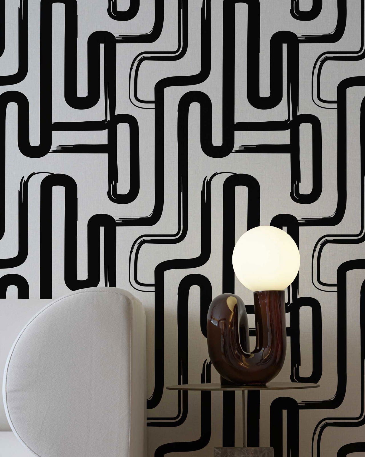 Curved Lines Peel and Stick Wallpaper, Removable Wallpaper, Traditional Wallpaper - Black | DeccoPrint