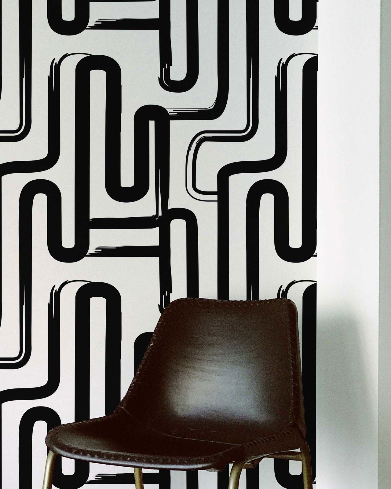 Curved Lines Peel and Stick Wallpaper, Removable Wallpaper, Traditional Wallpaper - Black | DeccoPrint