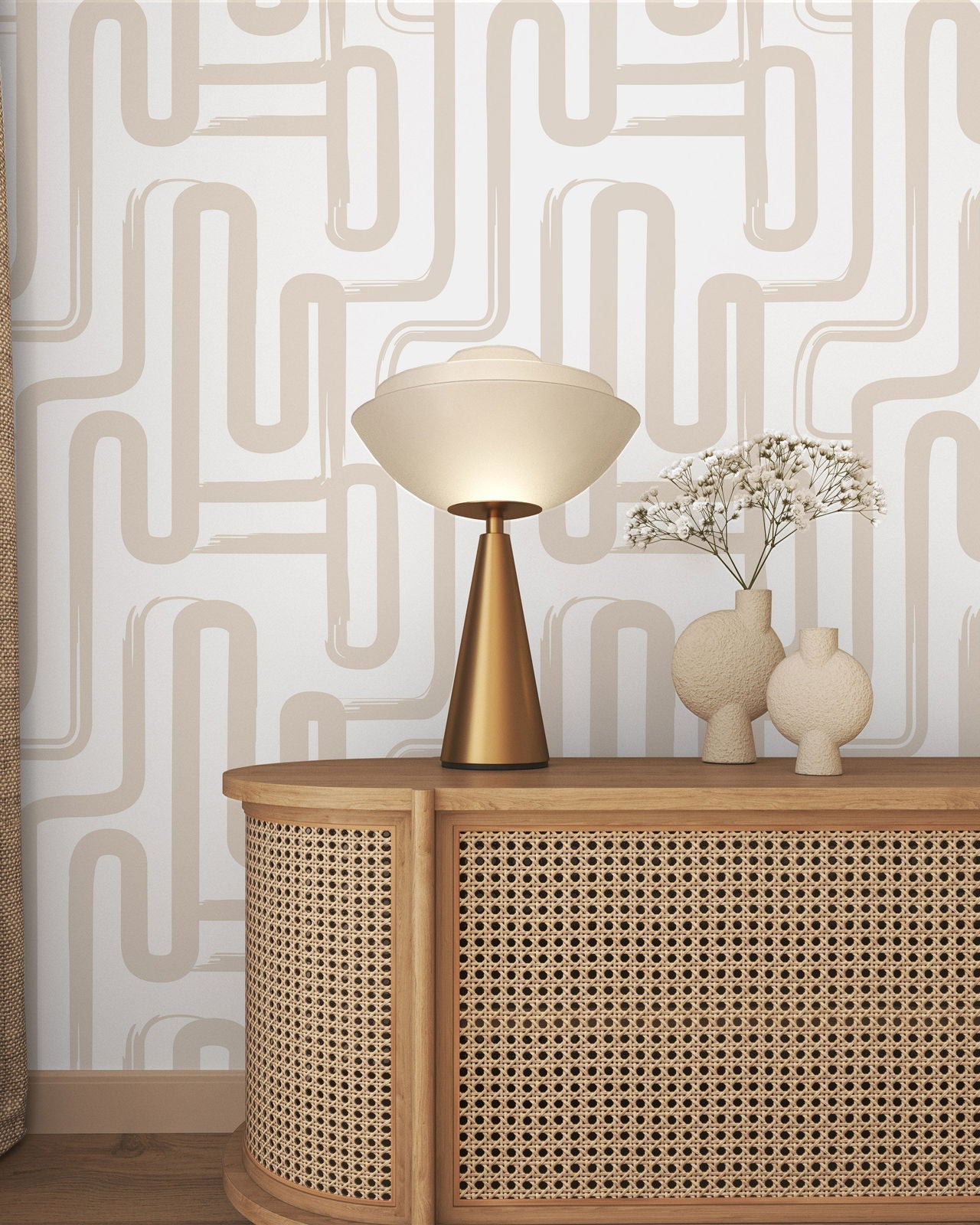 Curved Lines Peel and Stick Wallpaper, Removable Wallpaper, Traditional Wallpaper - Latte | DeccoPrint